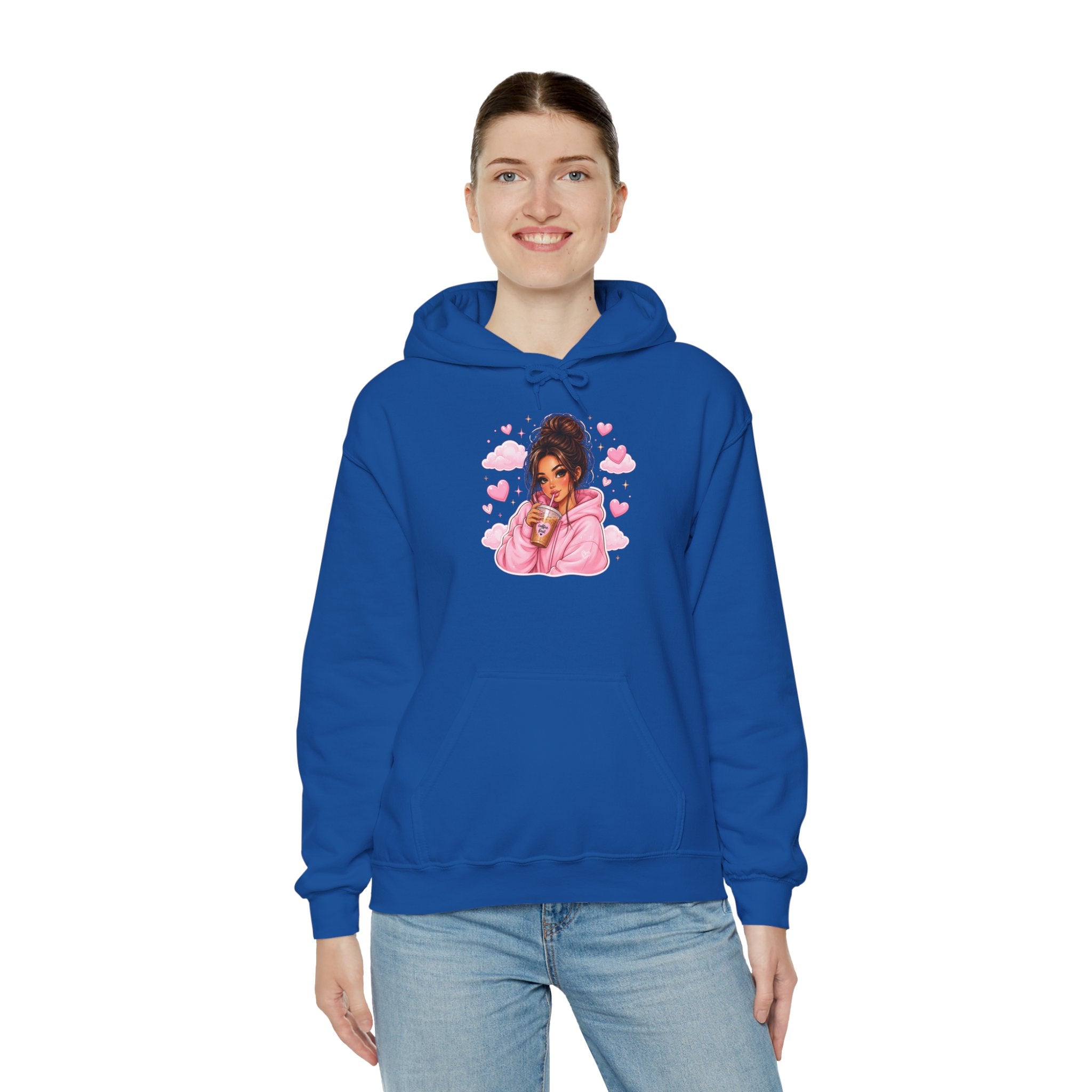 Cute Pink Heart Girl Hoodie — Cozy Graphic Sweatshirt