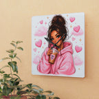 Cozy Pink Hoodie Girl Acrylic Wall Clock