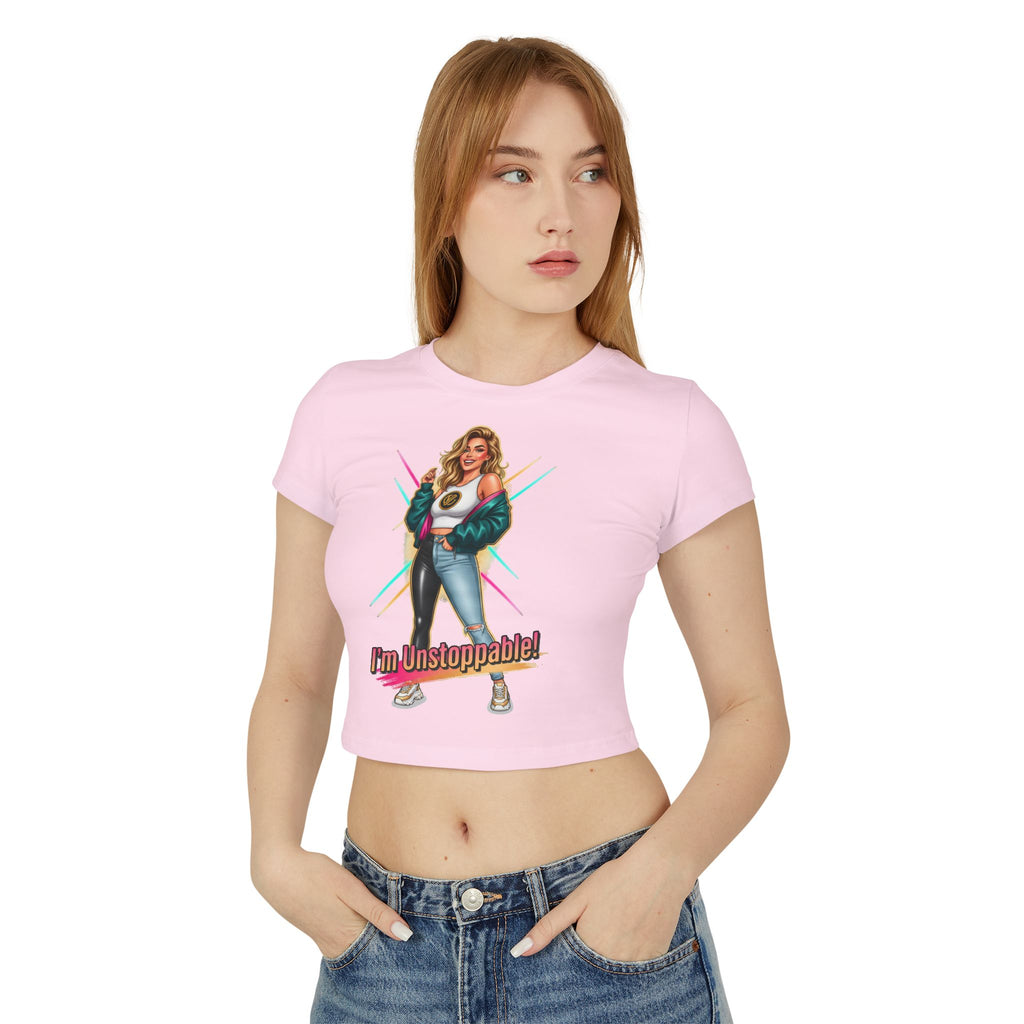 I'm Unstoppable! Women's Baby Tee - Empowering Retro Graphic Crop Top