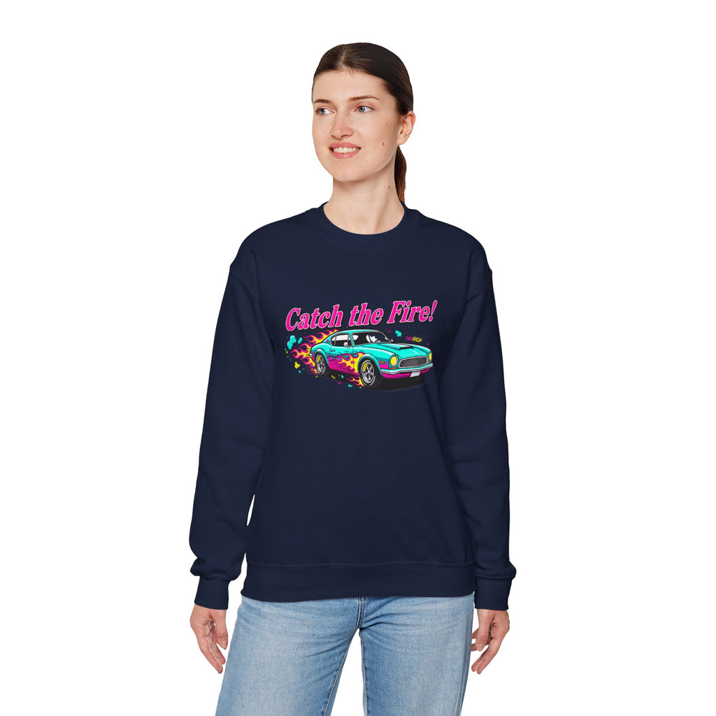 Cartoon Dragster Flames Sweatshirt - Vintage Racing Graphic Crewneck