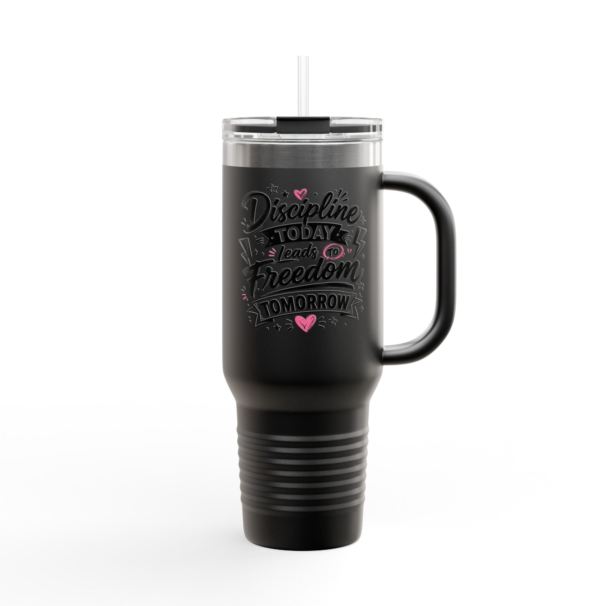 40oz Insulated Travel Mug — "Discipline Today Leads to Freedom Tomorrow" Motivational Tumbler