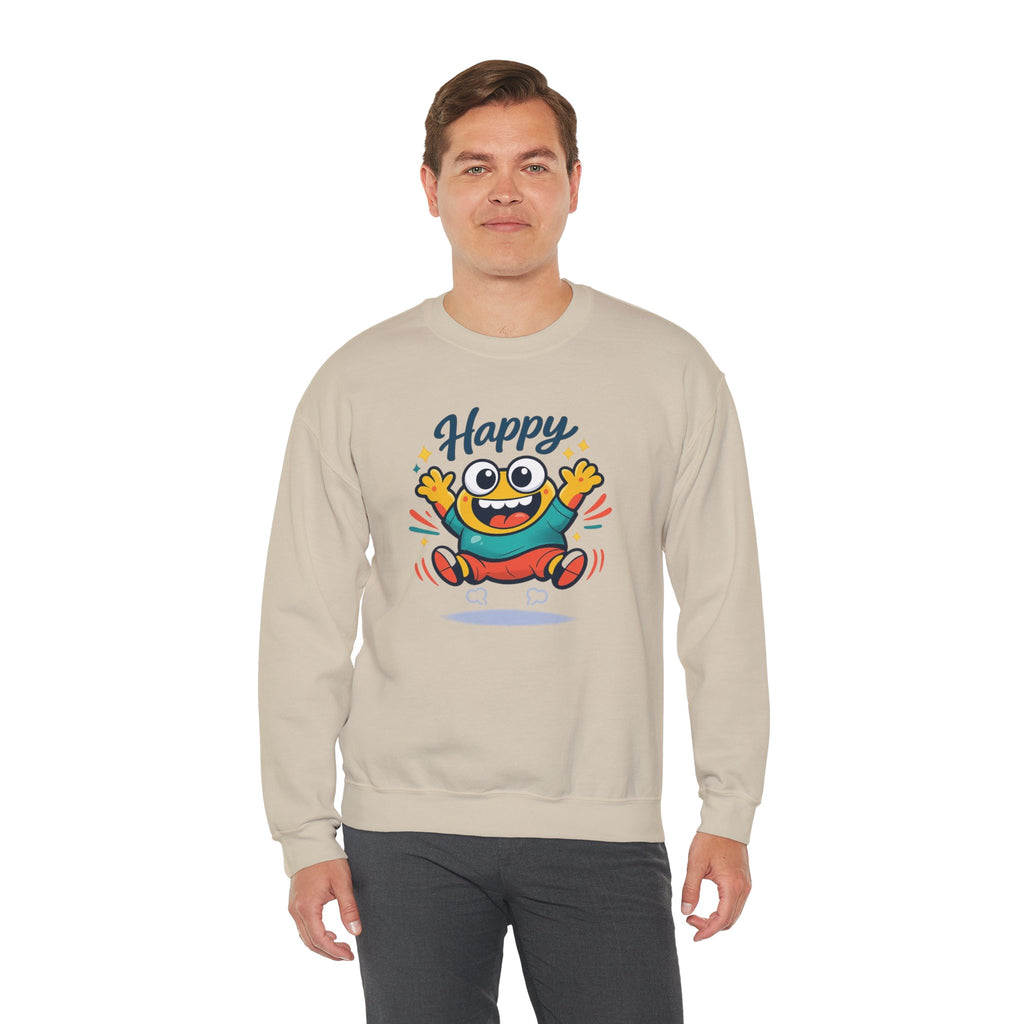 Happy Blob Cartoon Crewneck Sweatshirt | kawaii minimal, thick outline