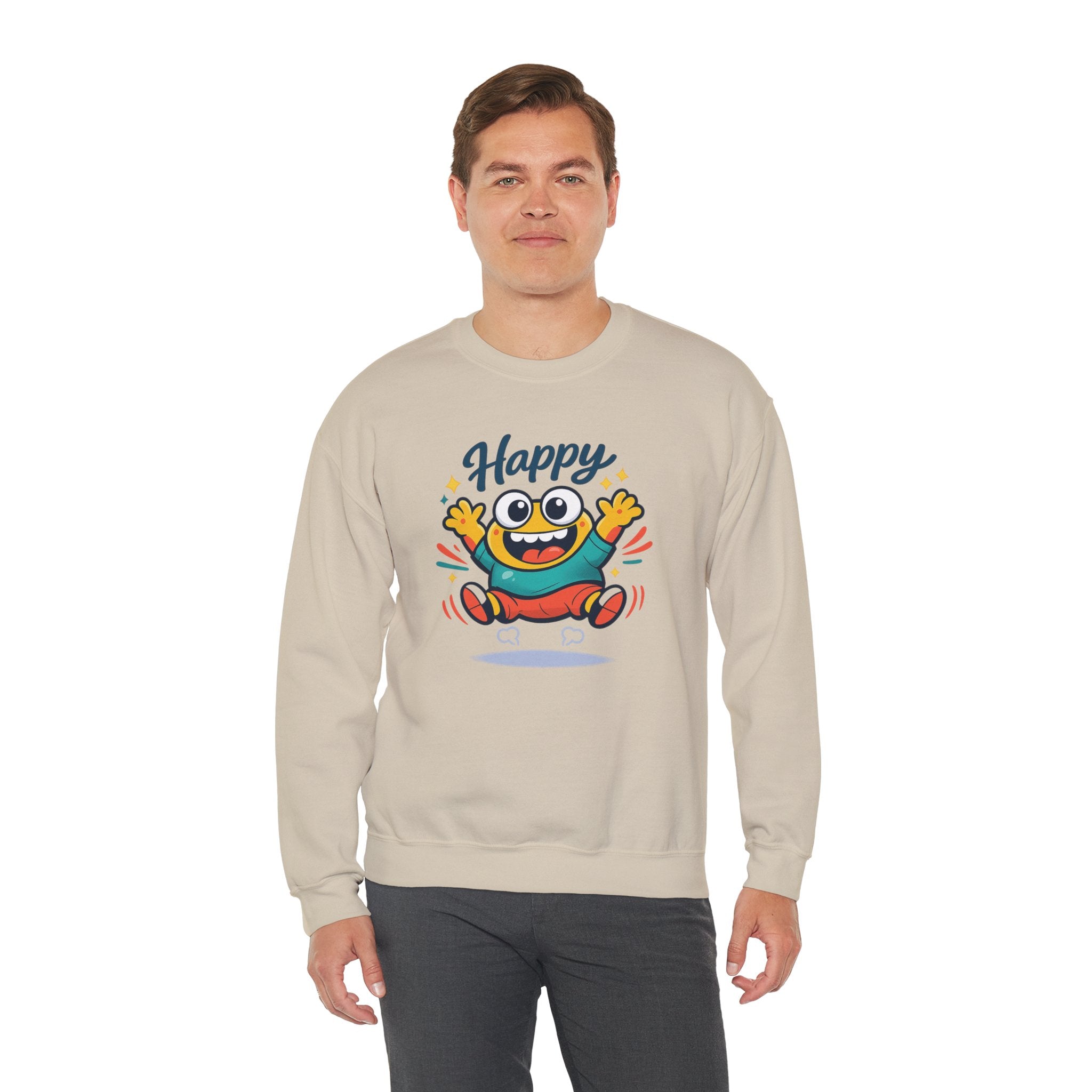 Happy Blob Cartoon Crewneck Sweatshirt | kawaii minimal, thick outline