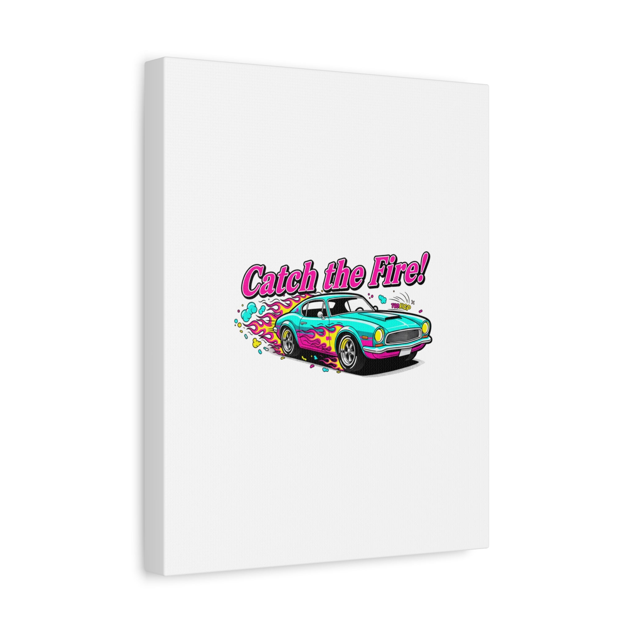 Catch the Fire Retro Car Canvas | Cartoon Racing Flame, Vintage Car Illustration