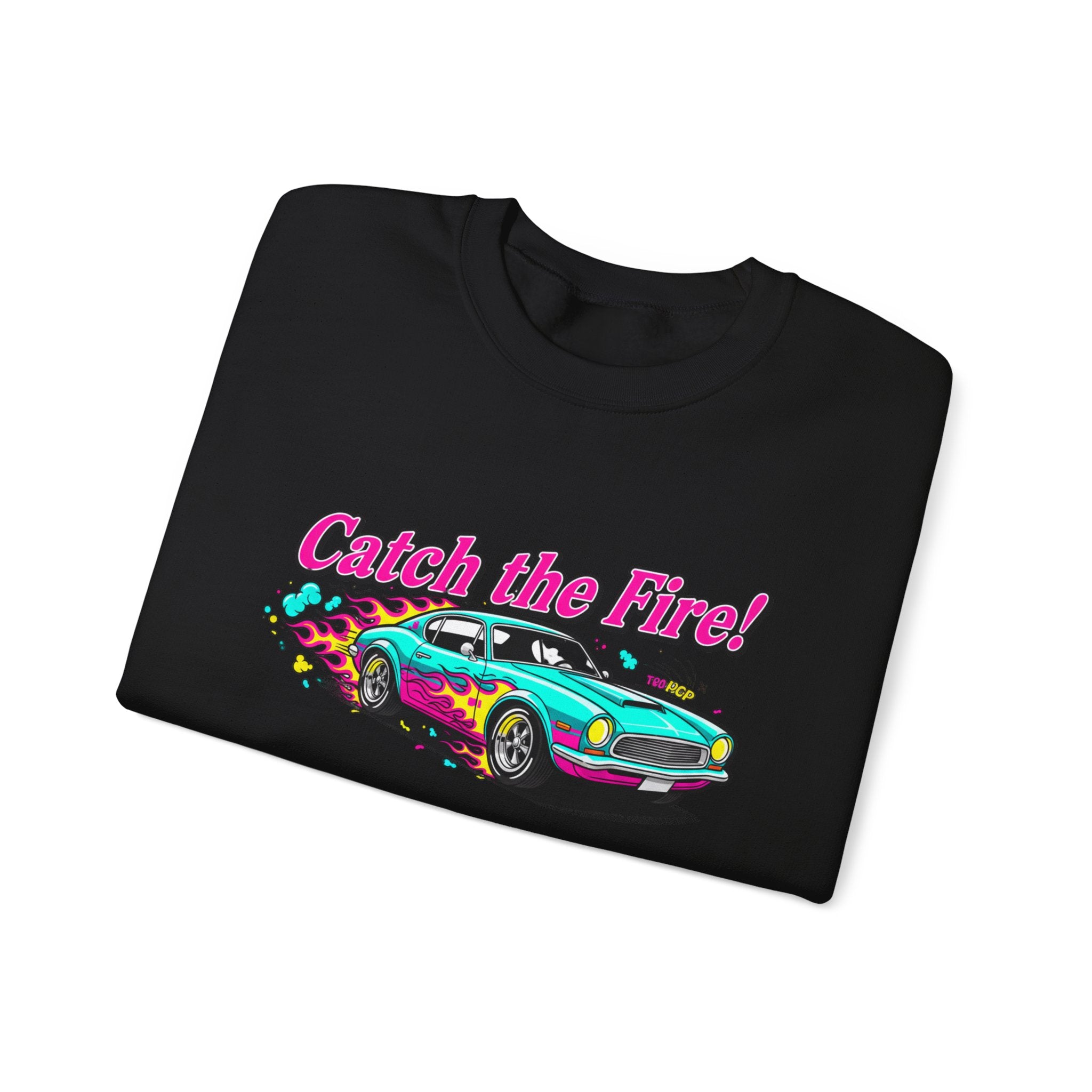 Cartoon Dragster Flames Sweatshirt - Vintage Racing Graphic Crewneck