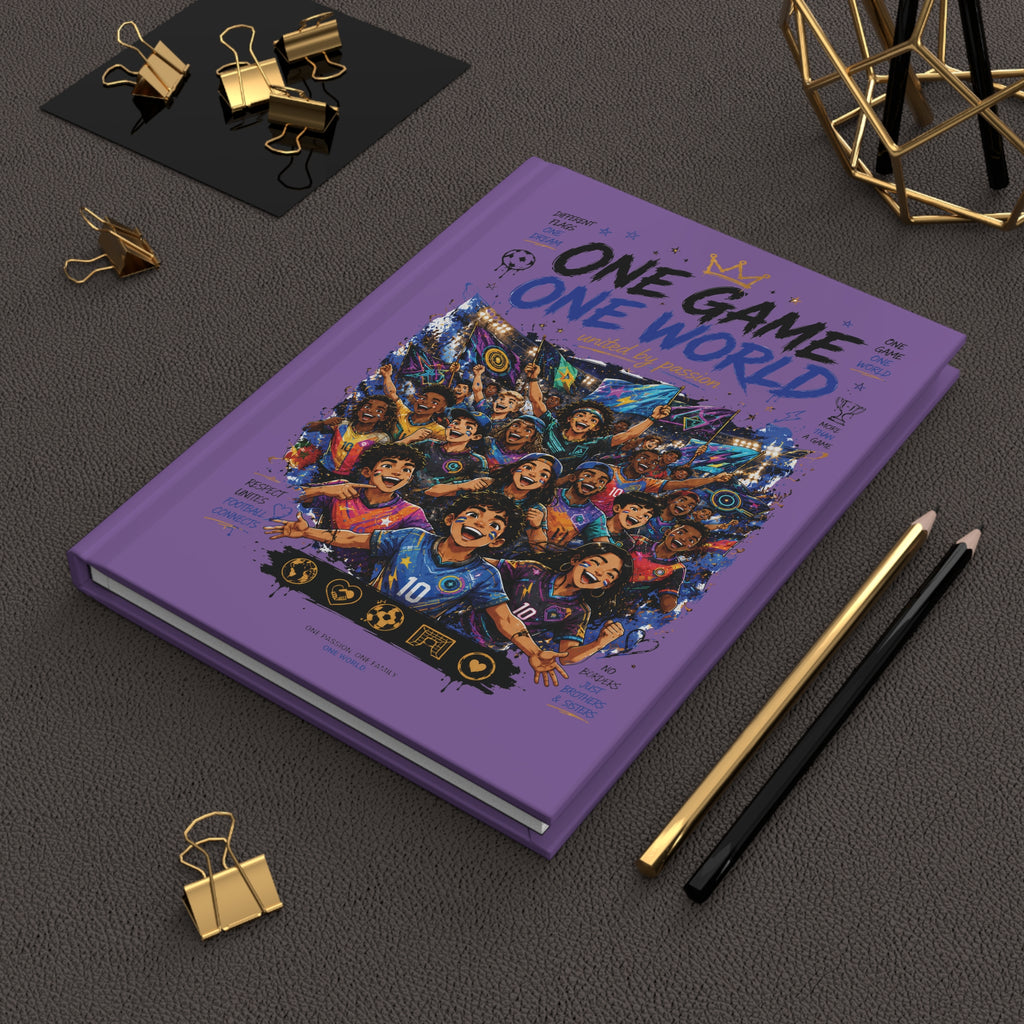 One Game One World Hardcover Journal — Soccer Fan Notebook with Customizable Name & Number