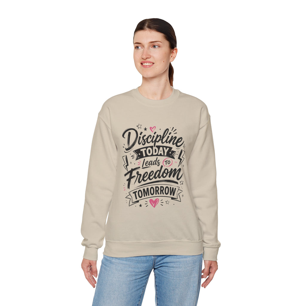 Crewneck Sweatshirt — "Discipline Today Leads to Freedom Tomorrow" Motivational Graphic