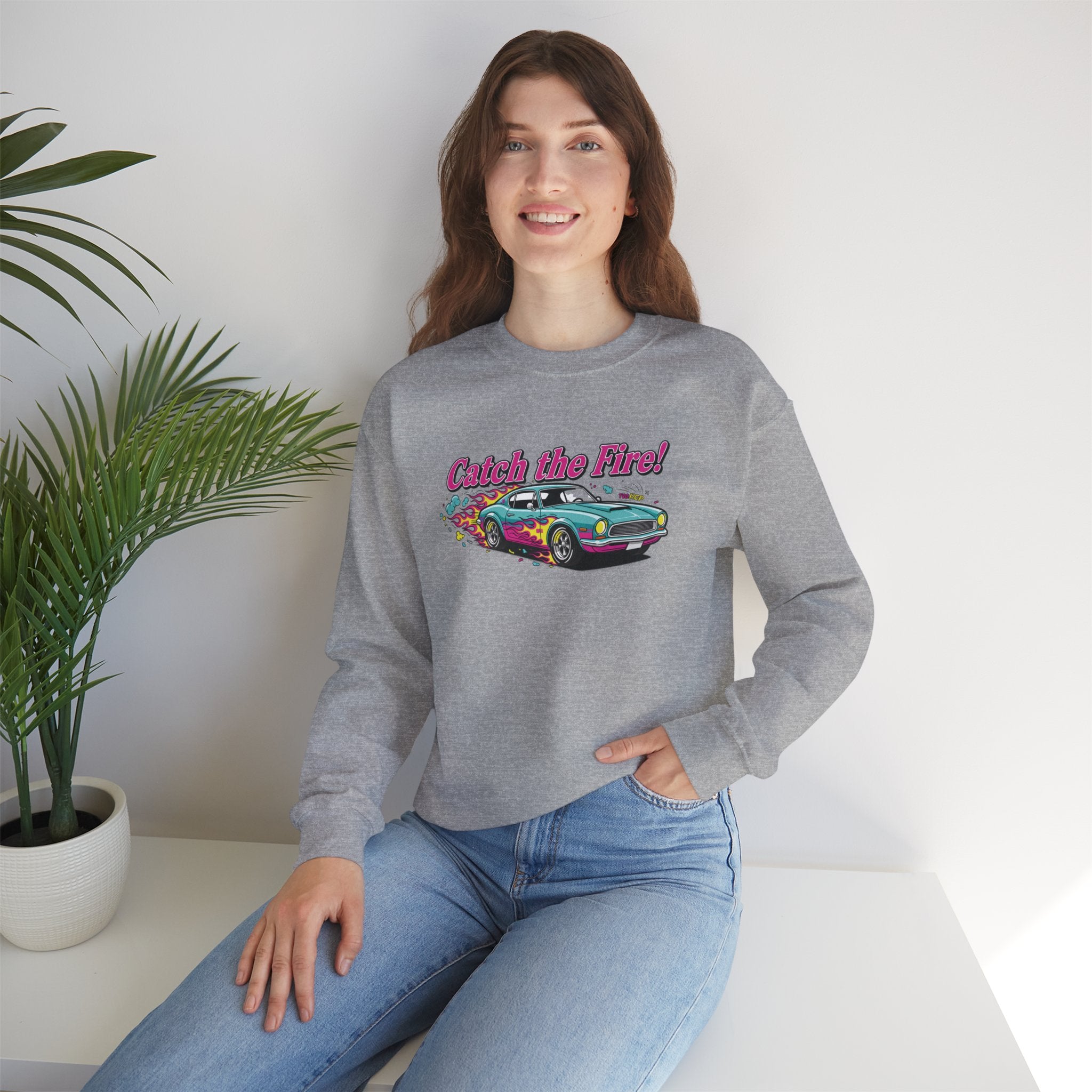 Cartoon Dragster Flames Sweatshirt | Vintage Car Illustration, Racing Flame