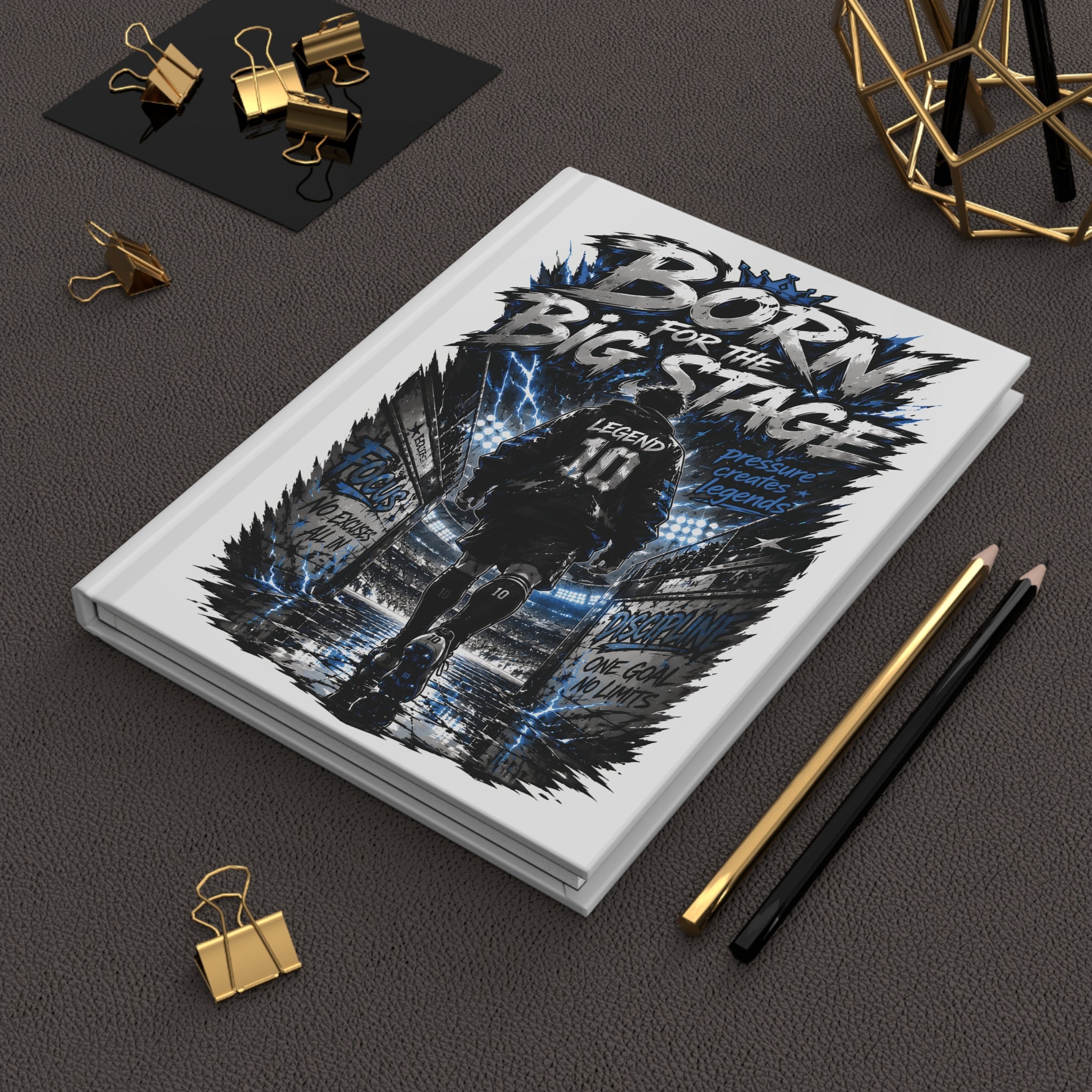 Hardcover Journal — "Born for the Big Stage" Sports Motivational Notebook (Personalized Name & Number)