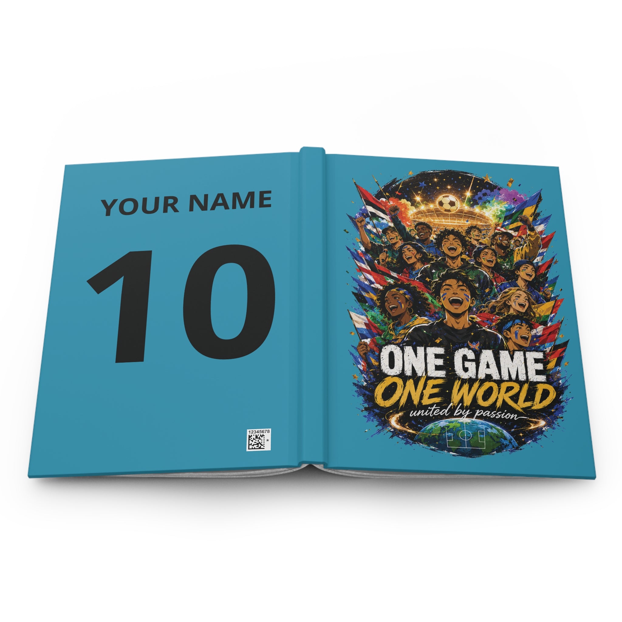 Soccer Hardcover Journal — "One Game One World" Personalized Team Notebook