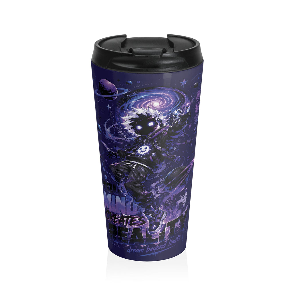 Galactic Dreamscape Travel Mug — 'Reality' Space Skull Stainless Steel Tumbler (Nautical Blue)