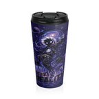 Galactic Dreamscape Travel Mug — 'Reality' Space Skull Stainless Steel Tumbler (Nautical Blue)