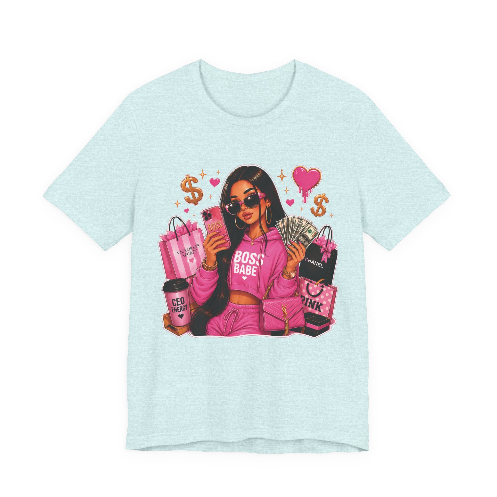 Boss Babe Pink Fashion Tee — Women’s Glam Money & Shopping Graphic Shirt
