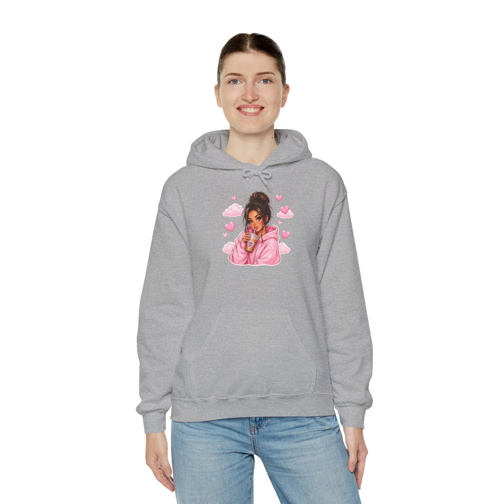 Cute Pink Heart Girl Hoodie — Cozy Graphic Sweatshirt