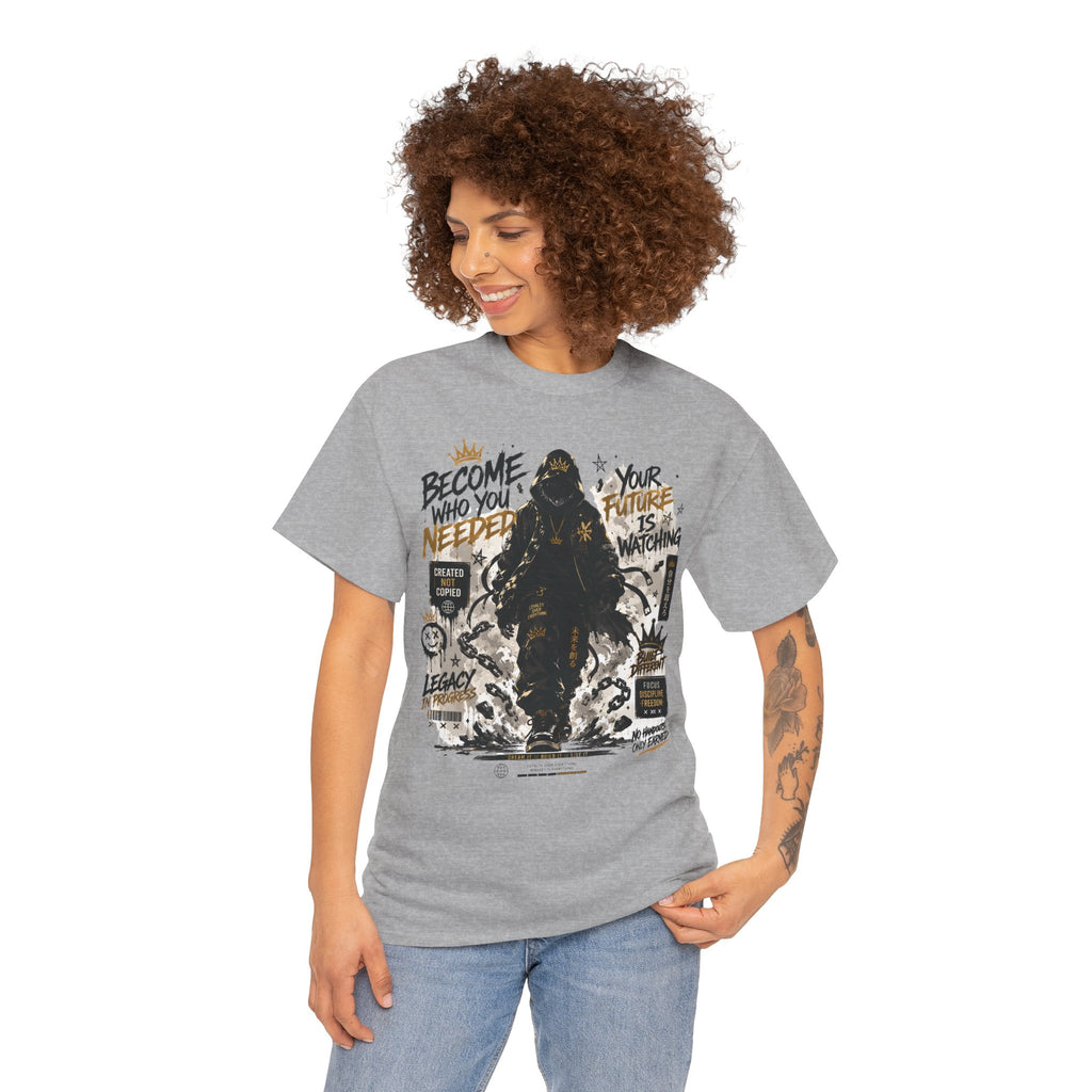 Motivational Soldier Graphic Tee – "Become Who You Need" Inspirational Military Design
