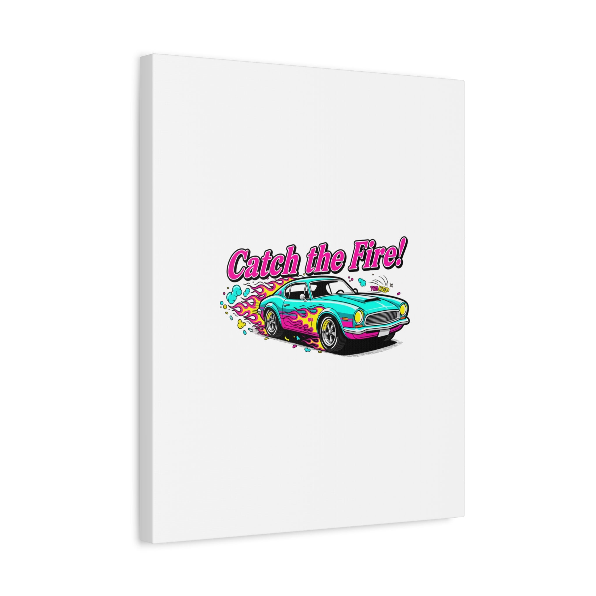 Catch the Fire Retro Car Canvas | Cartoon Racing Flame, Vintage Car Illustration