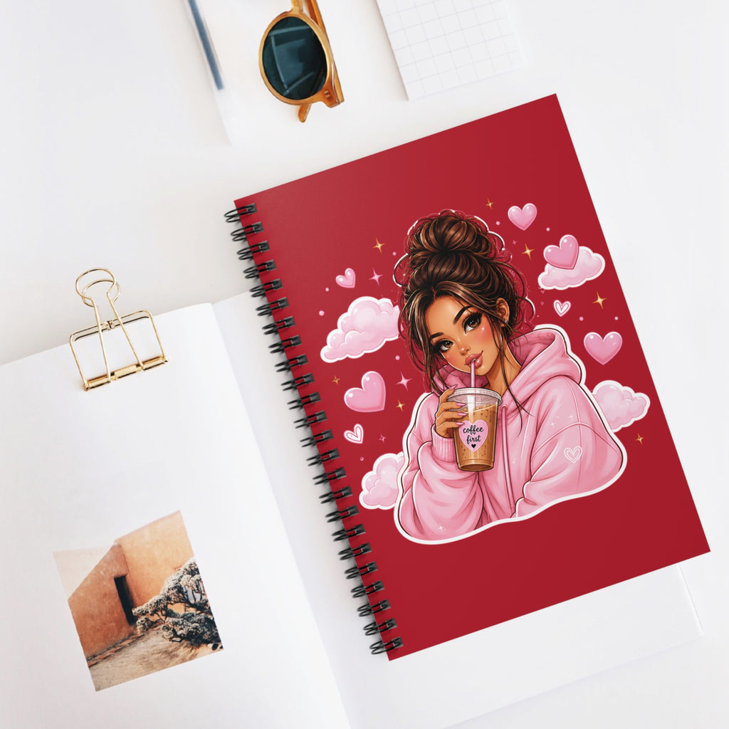 Notebook — Cozy Girl Drinking Boba Illustration (Ruled Spiral)