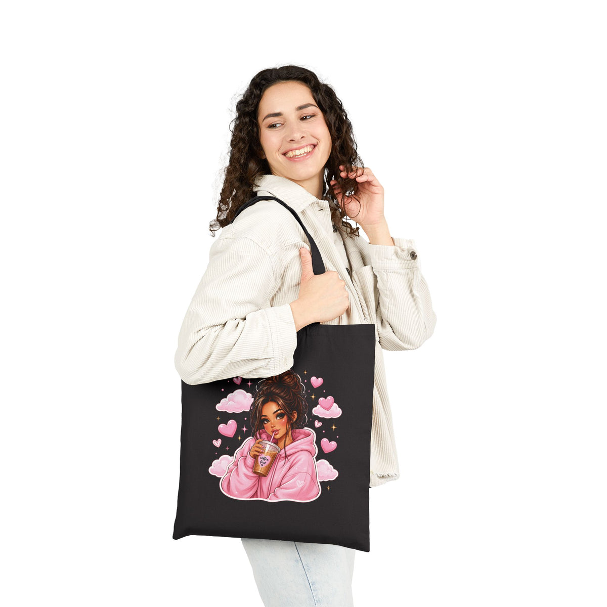 Cozy Pink Hoodie Girl Canvas Tote Bag