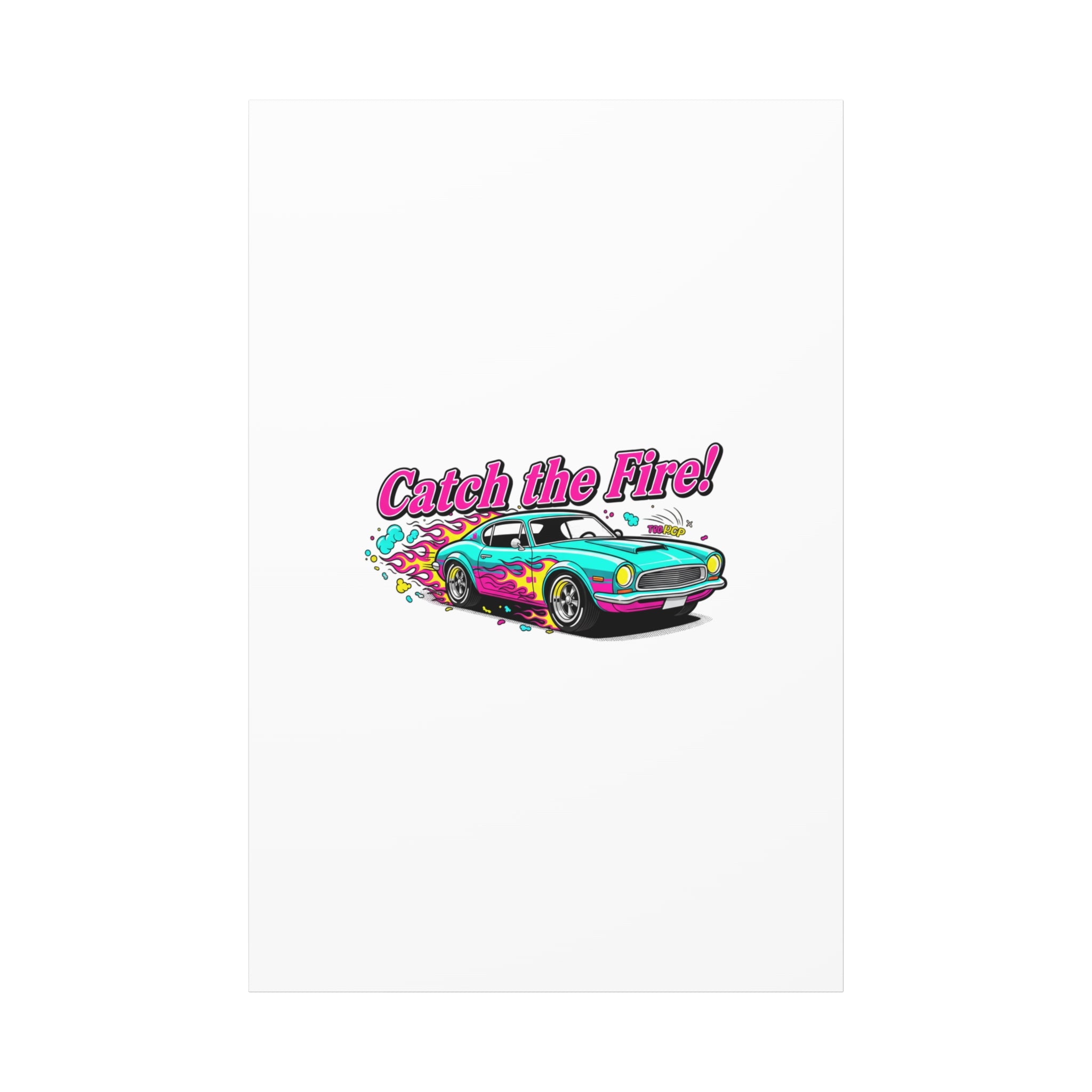 Catch the Fire Retro Car Canvas | Cartoon Racing Flame, Vintage Car Illustration