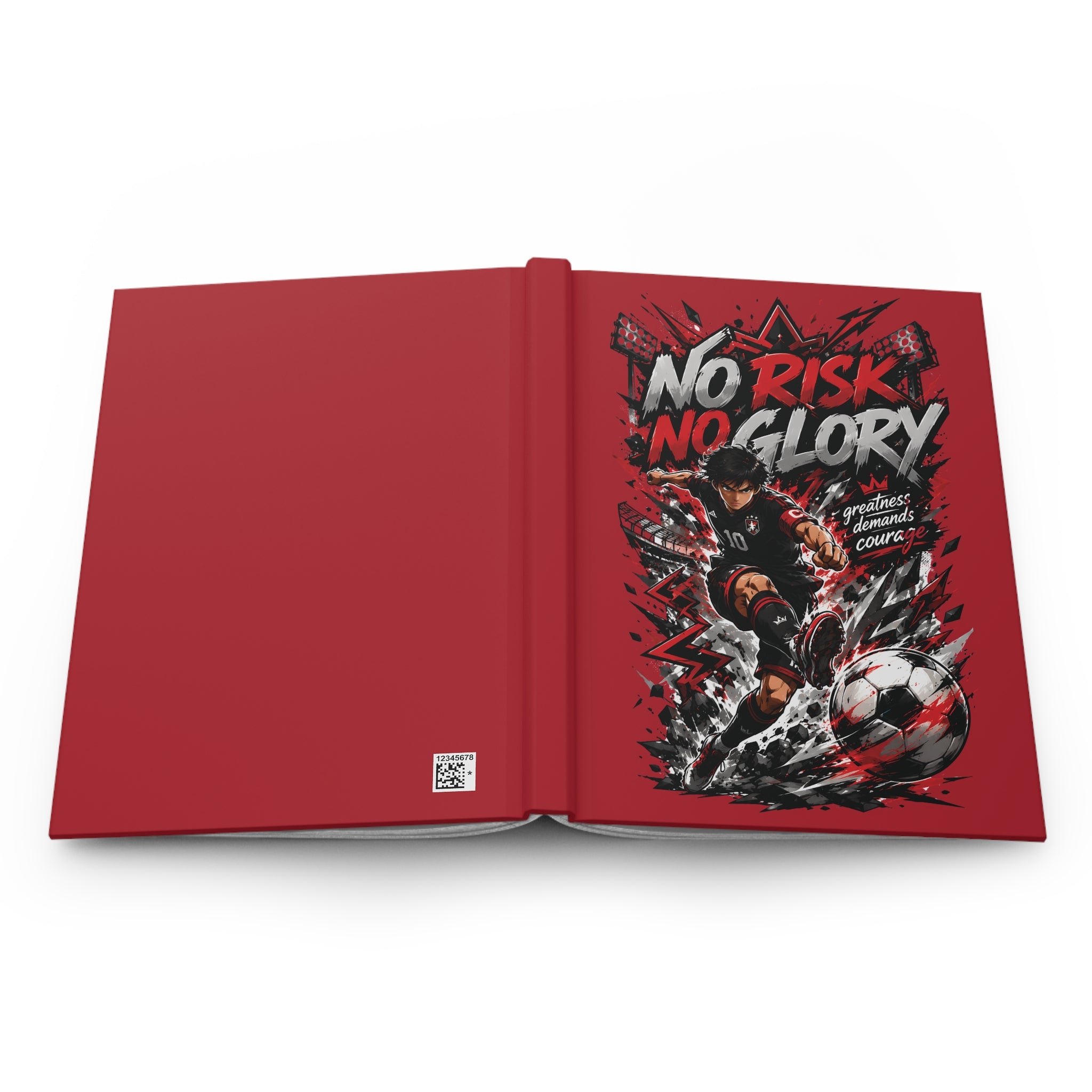 No Risk No Glory Soccer Hardcover Journal — Motivational Football Notebook