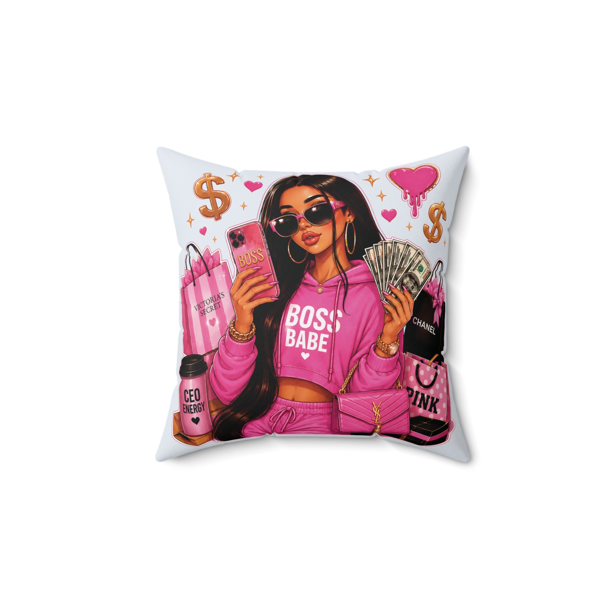 Boss Babe Pink Fashion Pillow — 'BOSS BABE' Square Decorative Cushion (Soft Ice Blue)