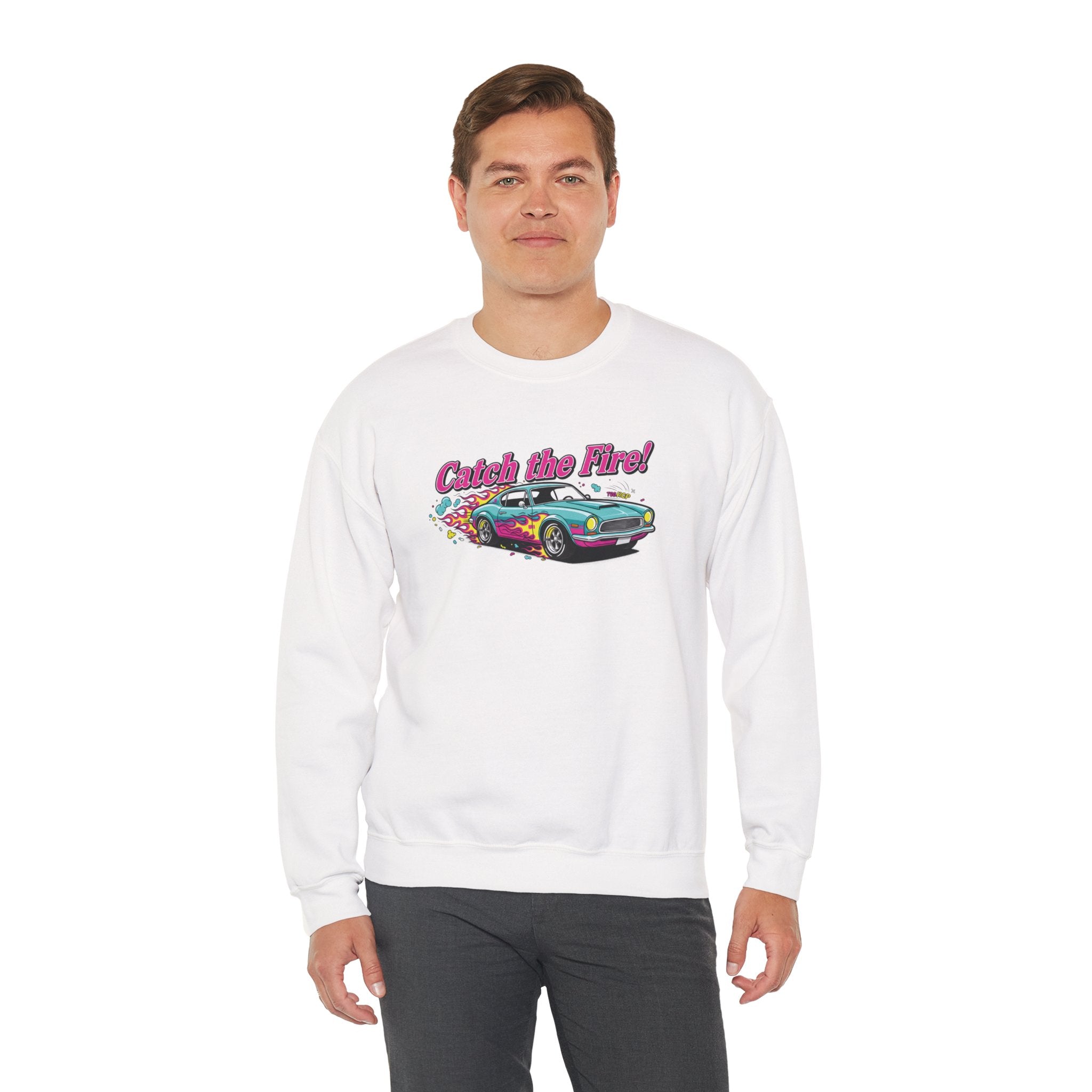 Cartoon Dragster Flames Sweatshirt | Vintage Car Illustration, Racing Flame