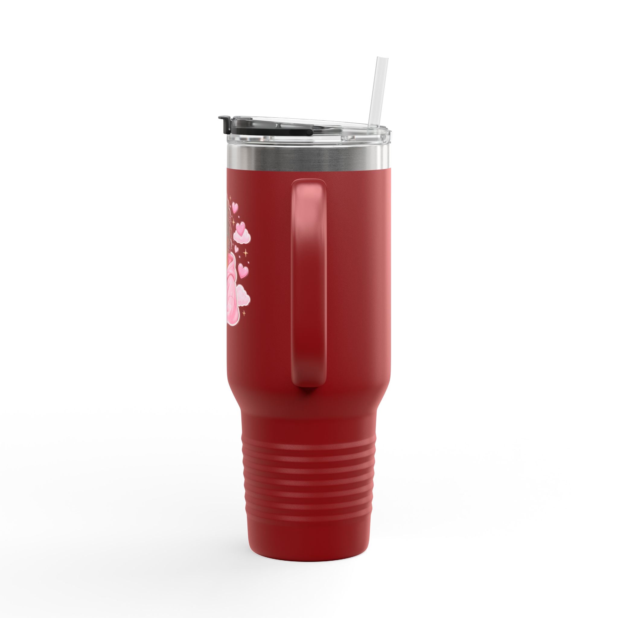 40oz Insulated Travel Mug — Cozy Girl Pink Hoodie Design
