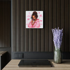 Cozy Pink Hoodie Girl Acrylic Wall Clock