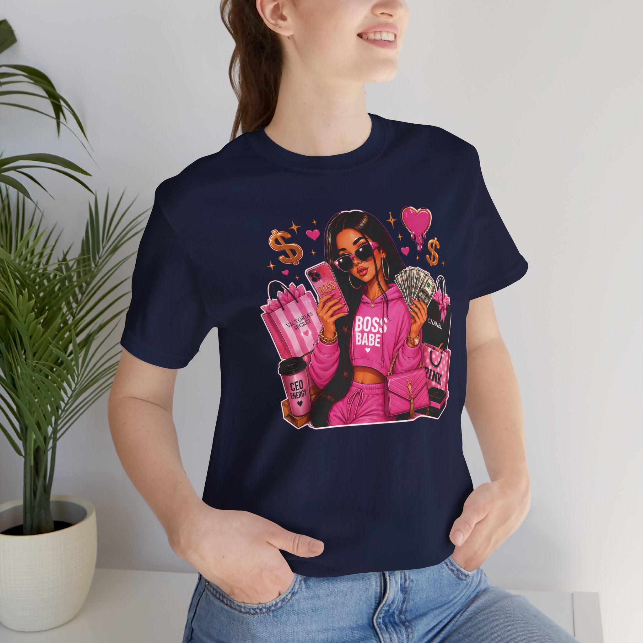 Boss Babe Pink Fashion Tee — Women’s Glam Money & Shopping Graphic Shirt