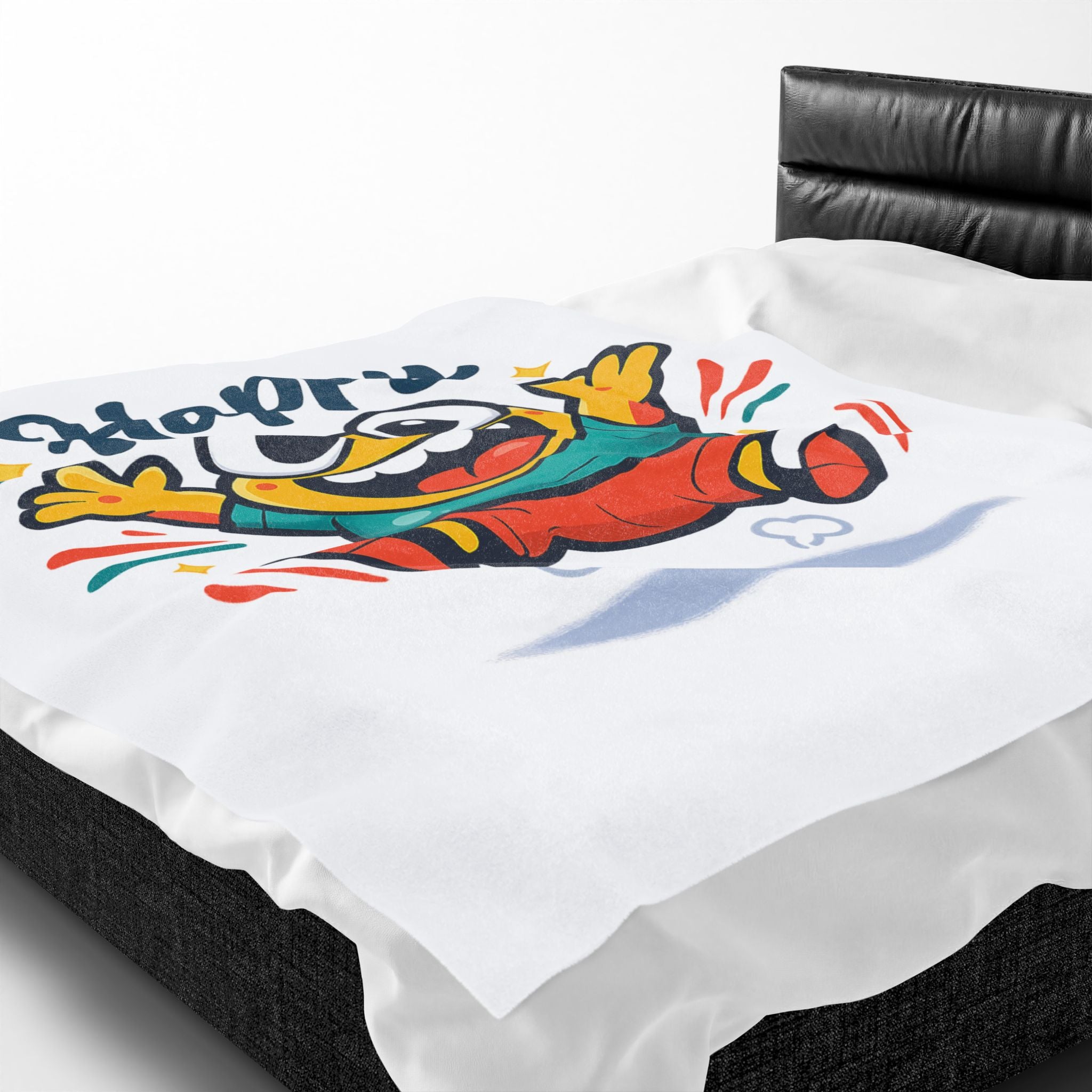 Happy Mood Face Velveteen Plush Blanket | thick outline kawaii cartoon