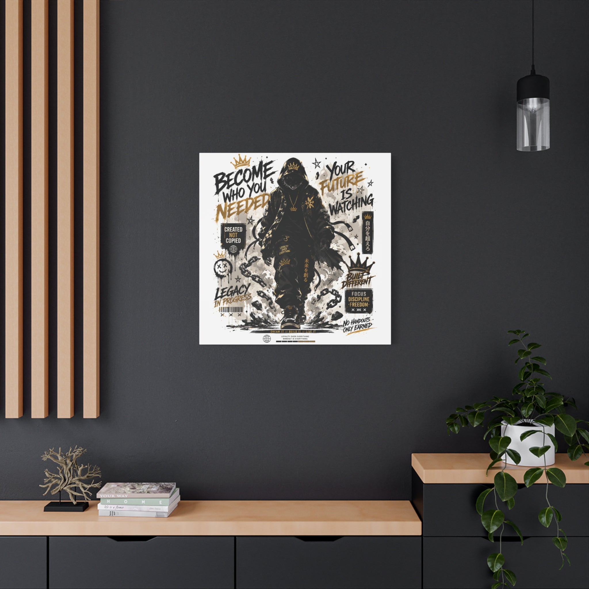 Motivational Street Art Canvas — "Become Who You Needed" Stretched Matte Print