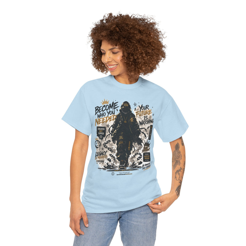 Motivational Soldier Graphic Tee – "Become Who You Needed" Inspirational Military Design