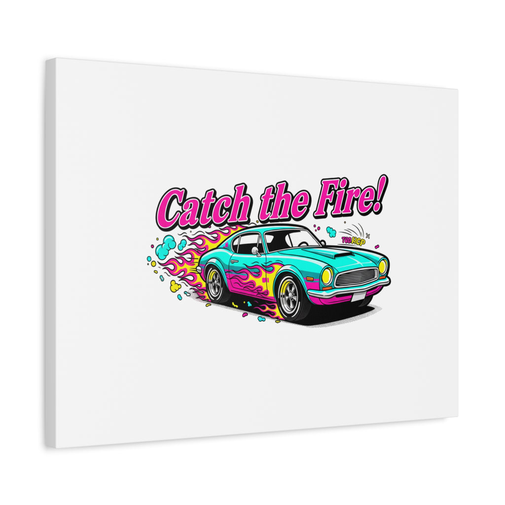 Catch the Fire Retro Car Canvas | Cartoon Racing Flame, Vintage Car Illustration