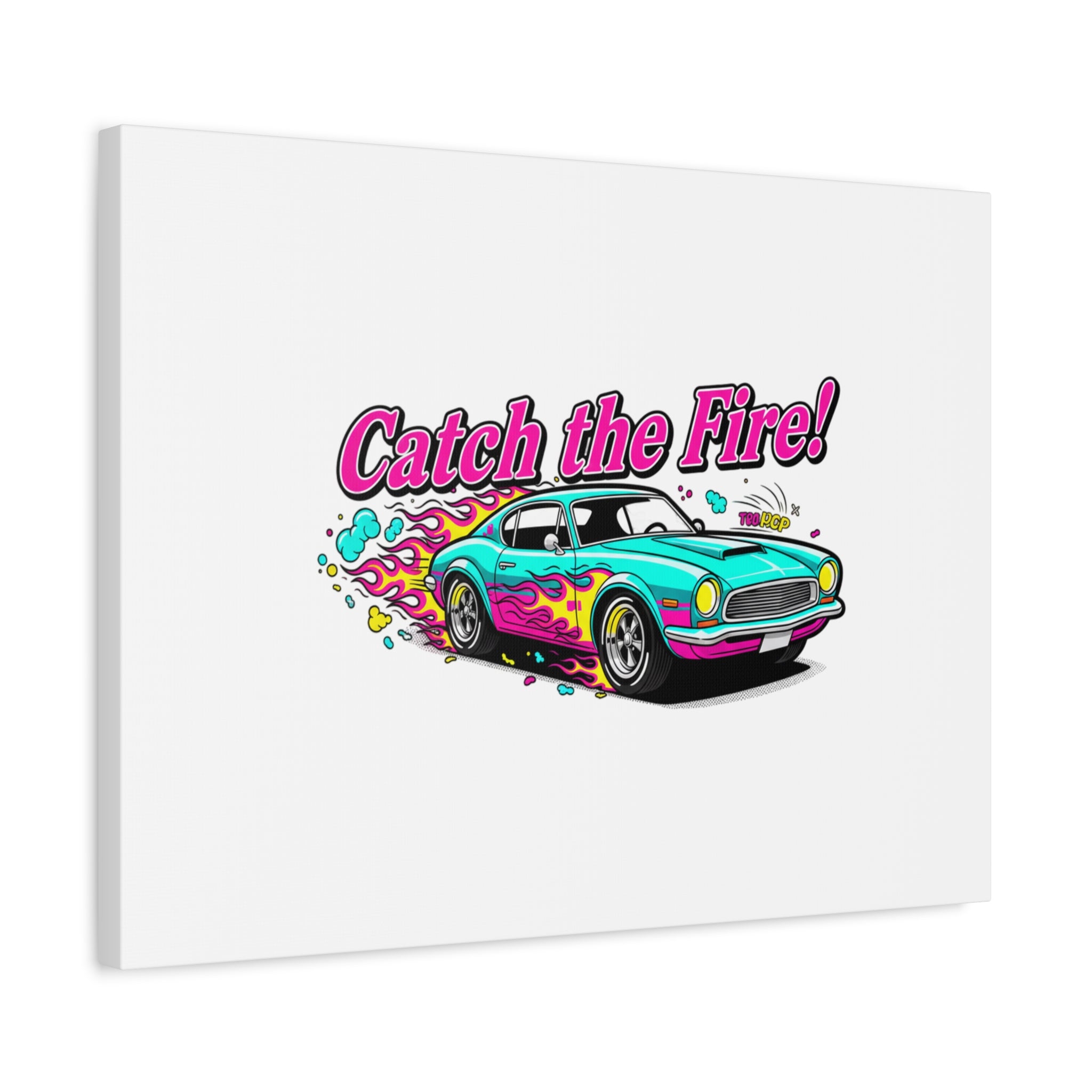Catch the Fire Retro Car Canvas | Cartoon Racing Flame, Vintage Car Illustration