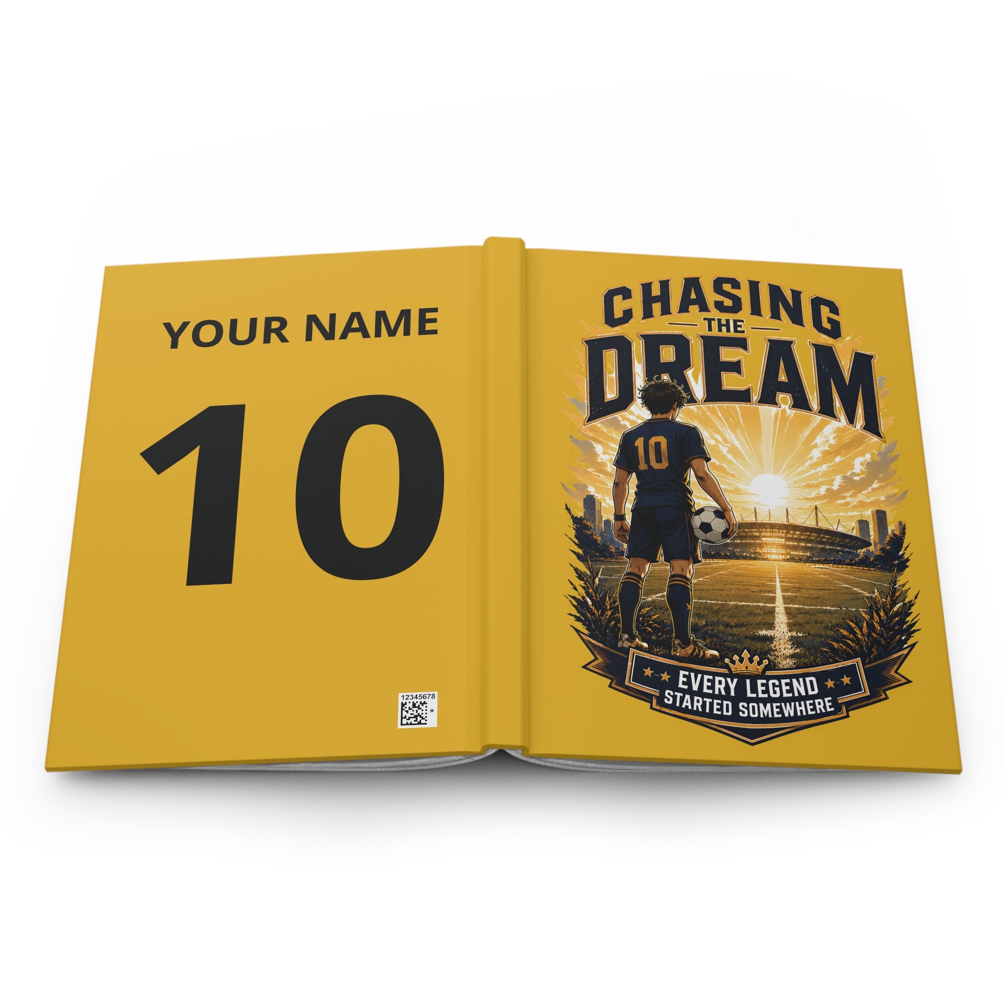 Soccer Journal — "Chasing the Dream" Motivational Hardcover Notebook (Custom Name & Number)