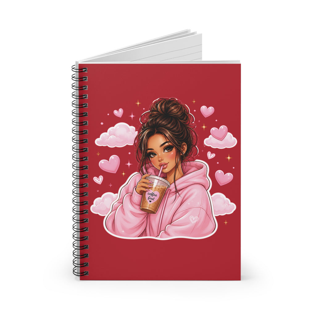 Notebook — Cozy Girl Drinking Boba Illustration (Ruled Spiral)