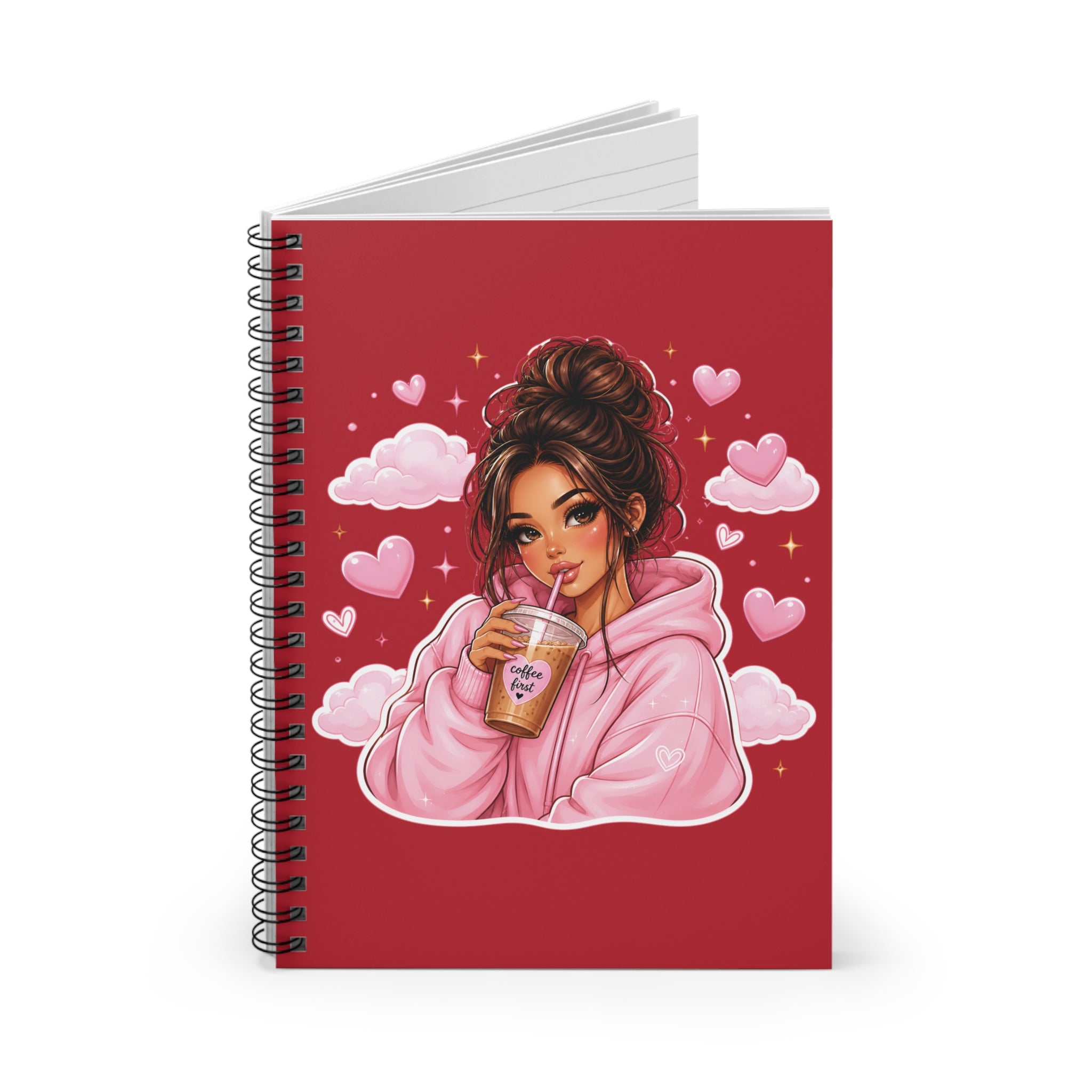 Notebook — Cozy Girl Drinking Boba Illustration (Ruled Spiral)