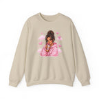 Cozy Pink Heart Girl Crewneck Sweatshirt