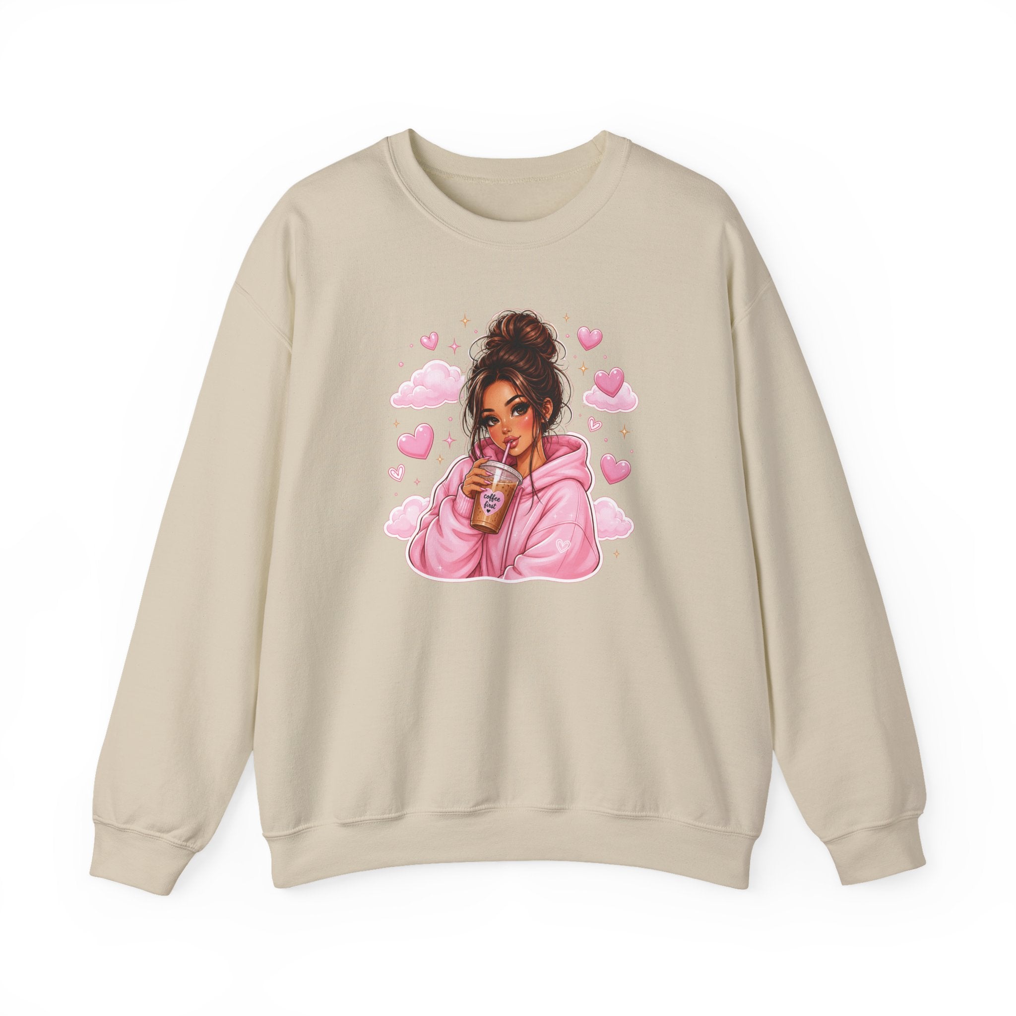 Cozy Pink Heart Girl Crewneck Sweatshirt