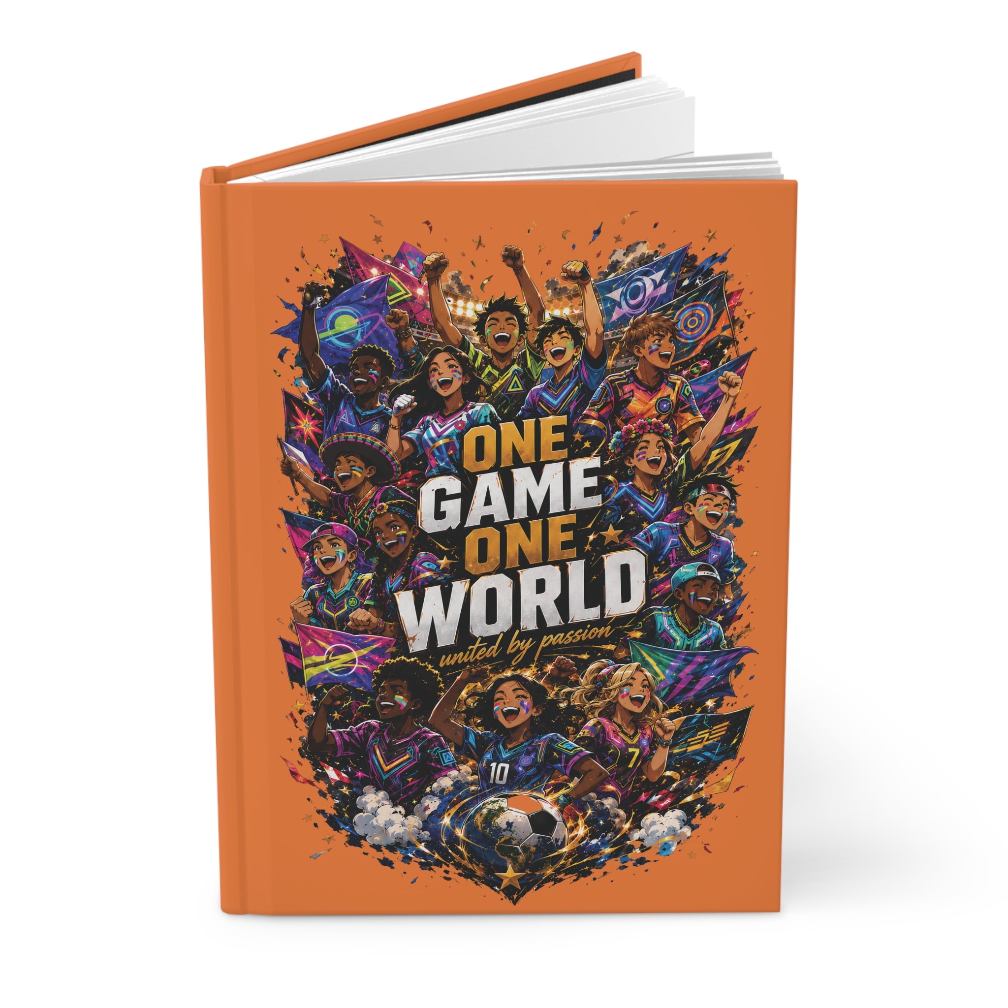 Soccer Journal — "One Game One World" Hardcover Notebook (Custom Name & Number)