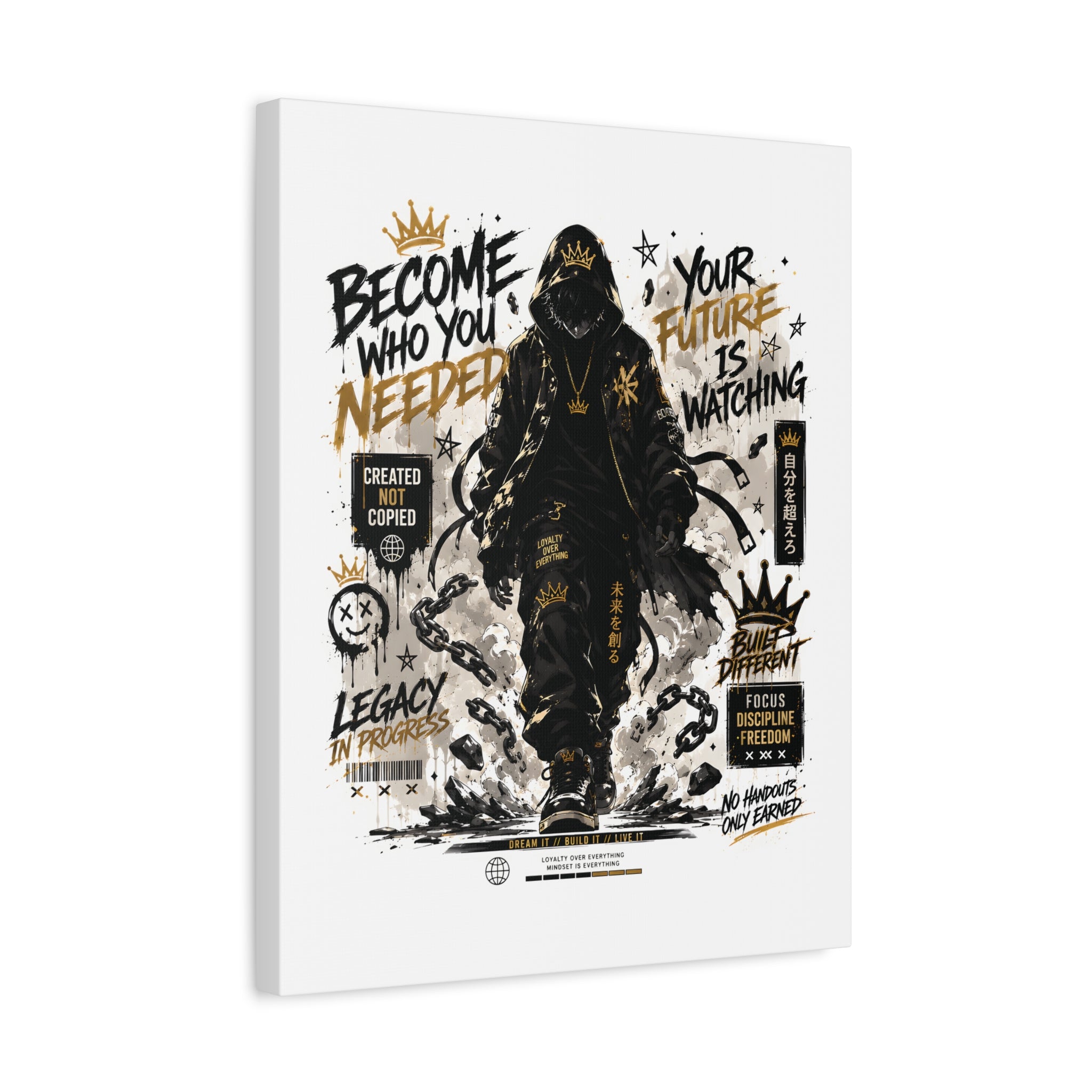 Motivational Street Art Canvas — "Become Who You Needed" Stretched Matte Print