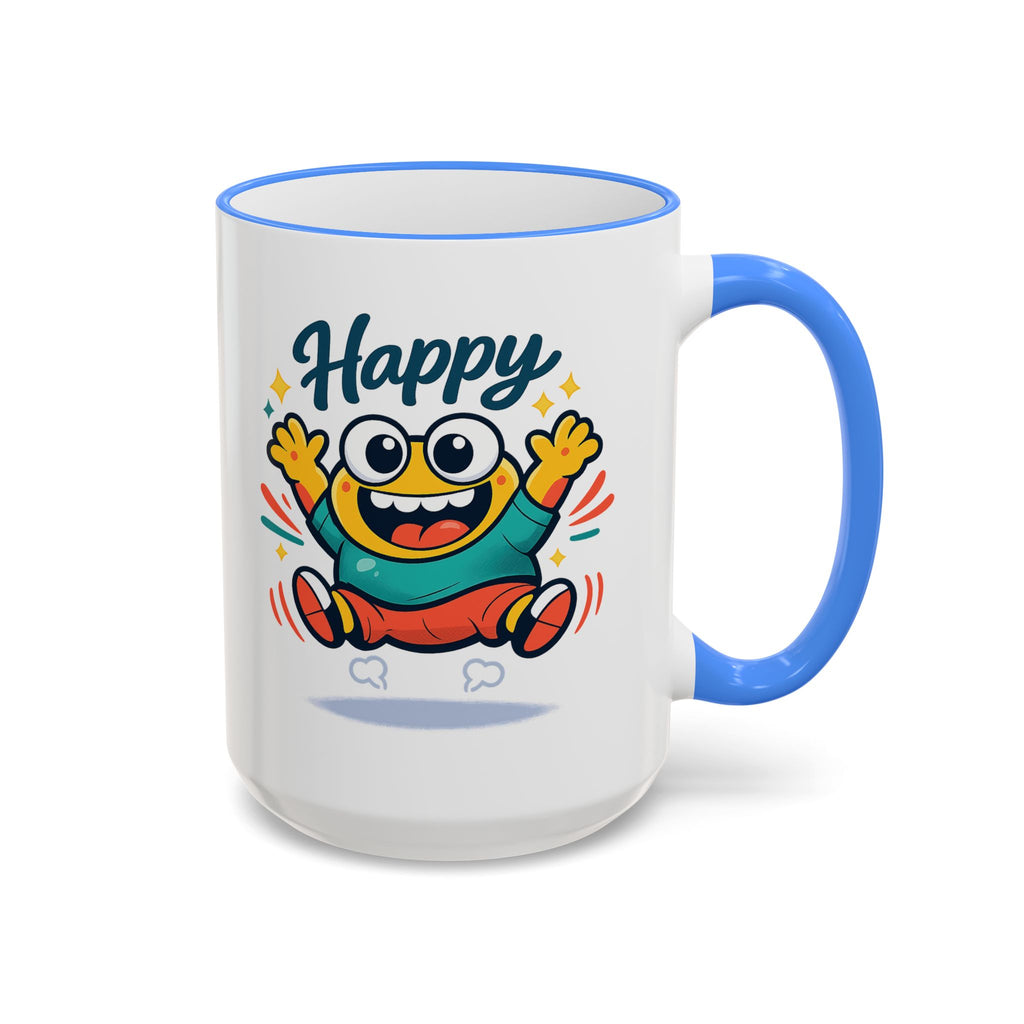 Happy Monster Accent Mug - Cute Cartoon Coffee Cup (11oz/15oz)