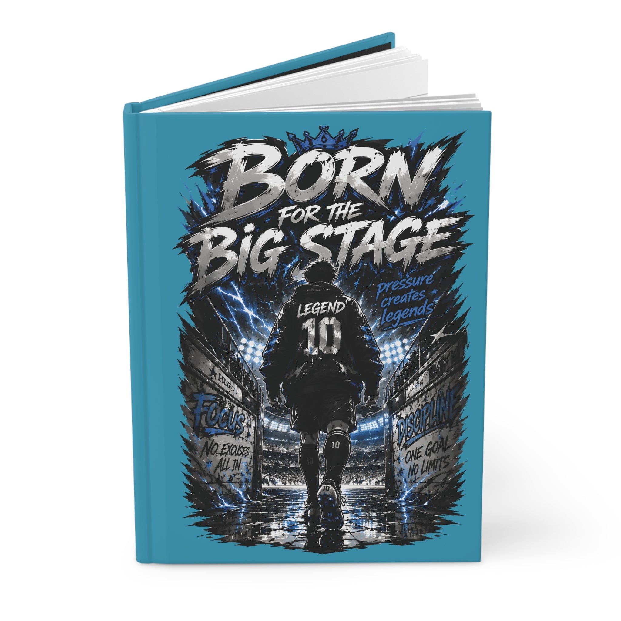 Born for the Big Stage Hardcover Journal — Personalized Soccer Player Notebook (Your Name & Number)