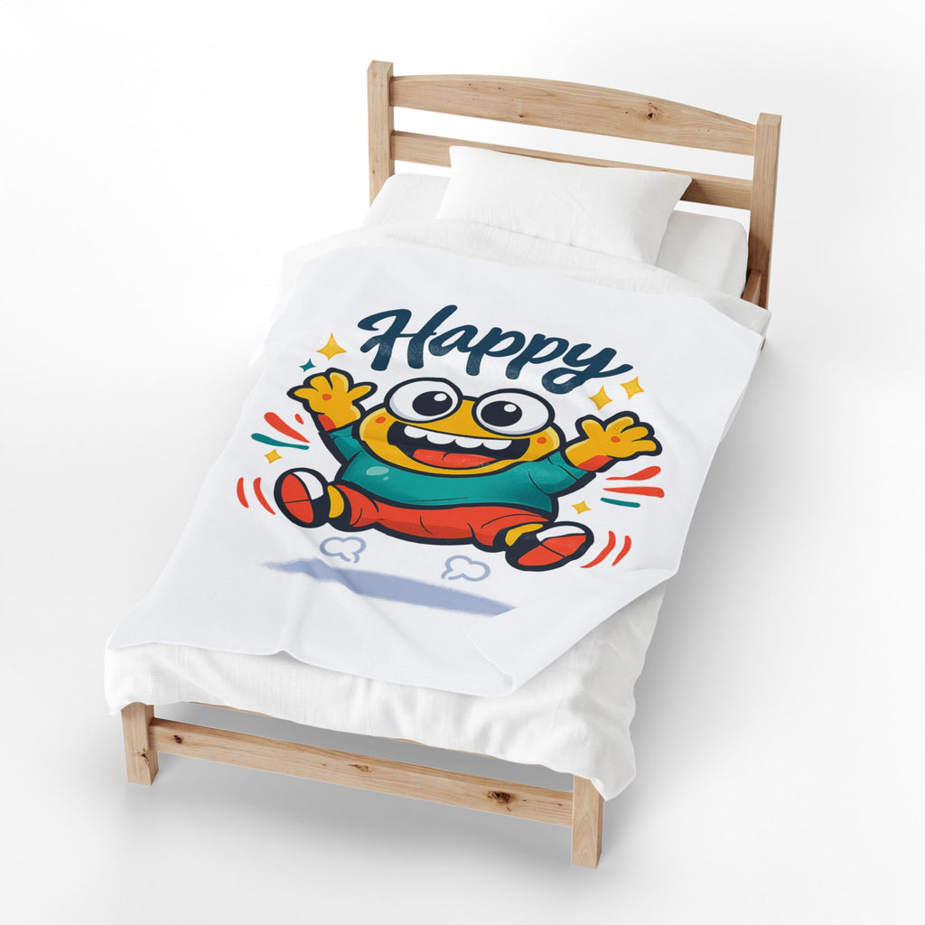 Happy Mood Face Velveteen Plush Blanket | thick outline kawaii cartoon
