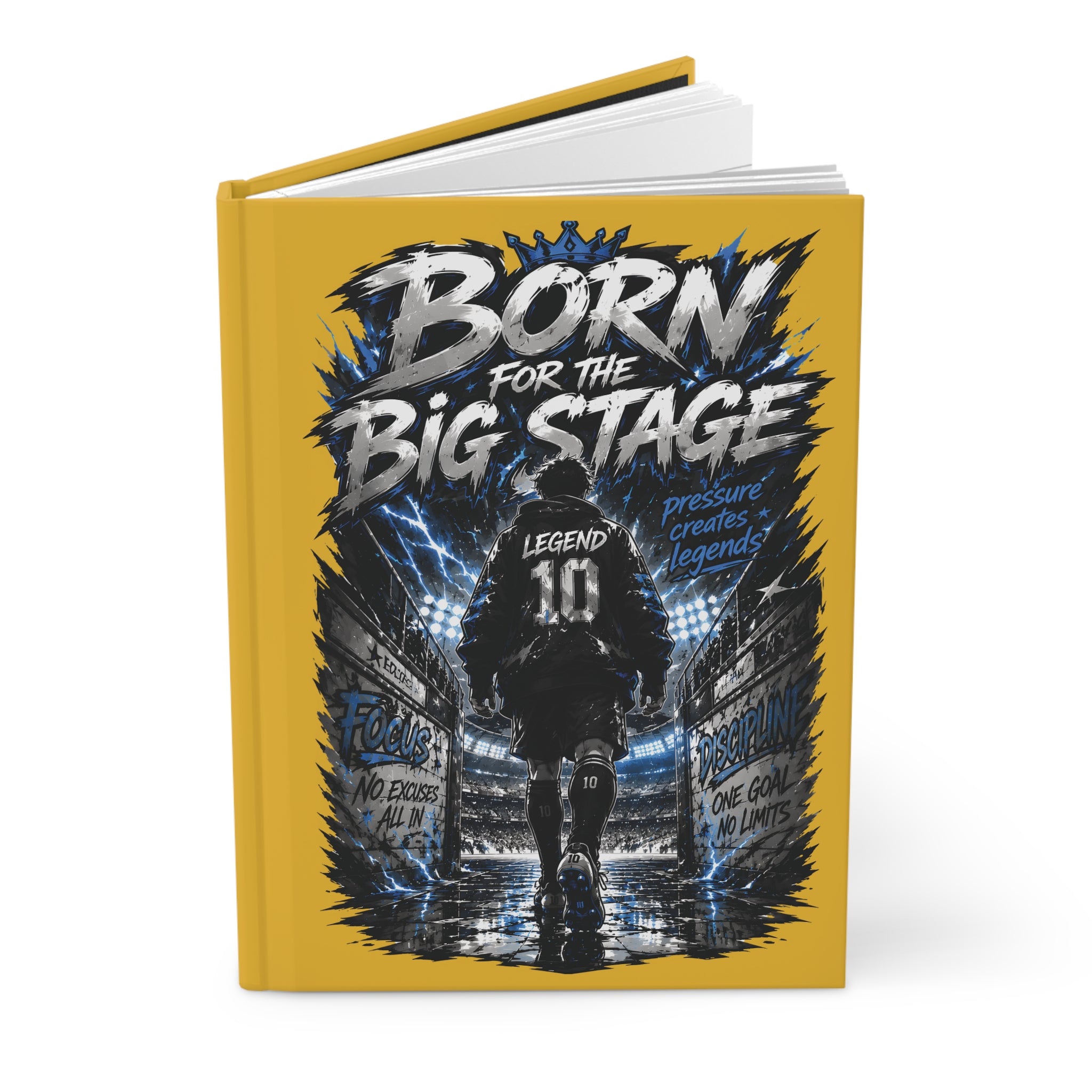 Hardcover Journal — "Born for the Big Stage" Soccer Notebook (Custom Name & Number)