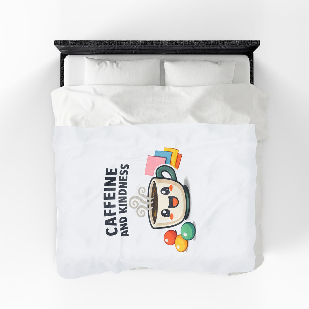 Caffeine and Kindness Velveteen Blanket - Cozy Coffee-Themed Throw