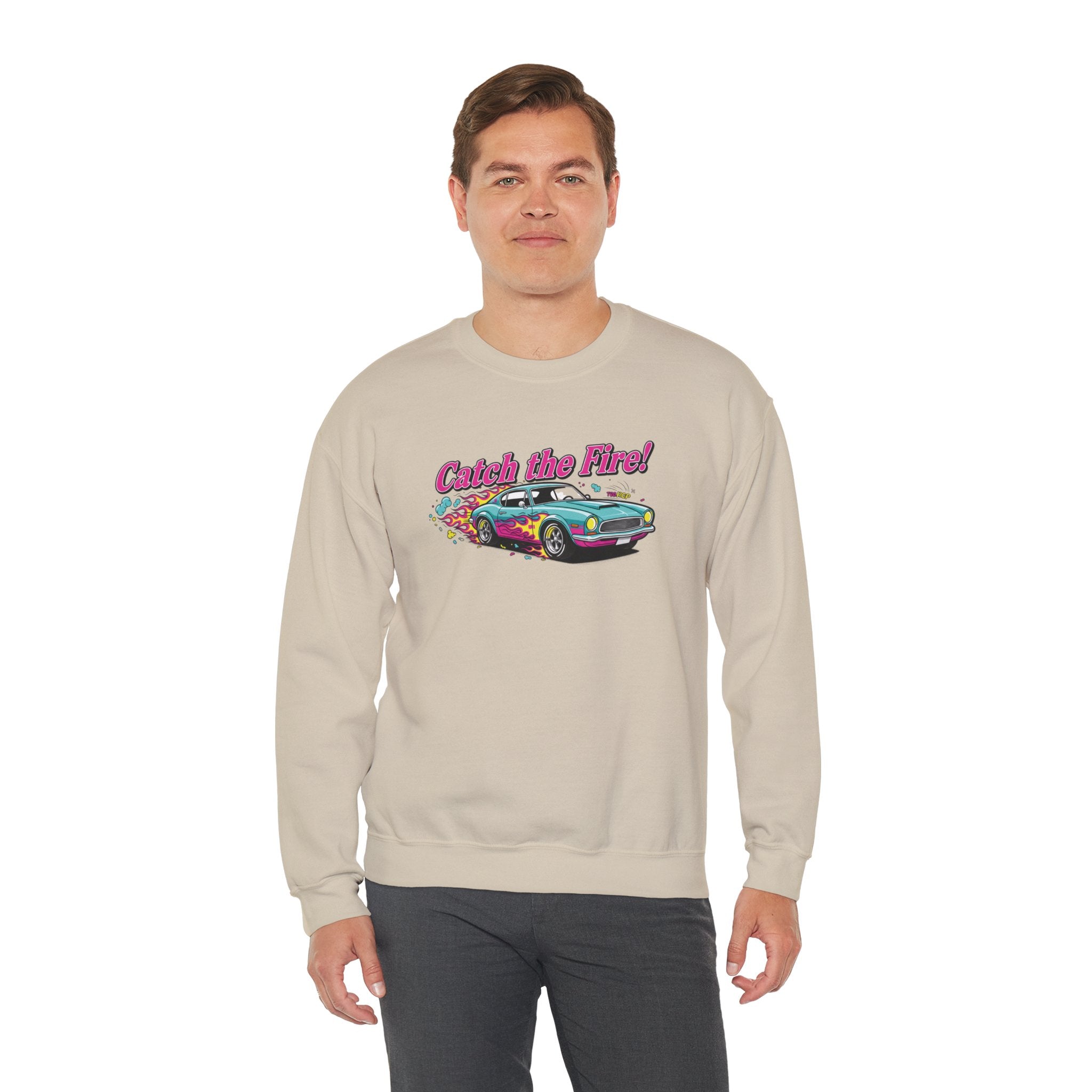 Cartoon Dragster Flames Sweatshirt | Vintage Car Illustration, Racing Flame