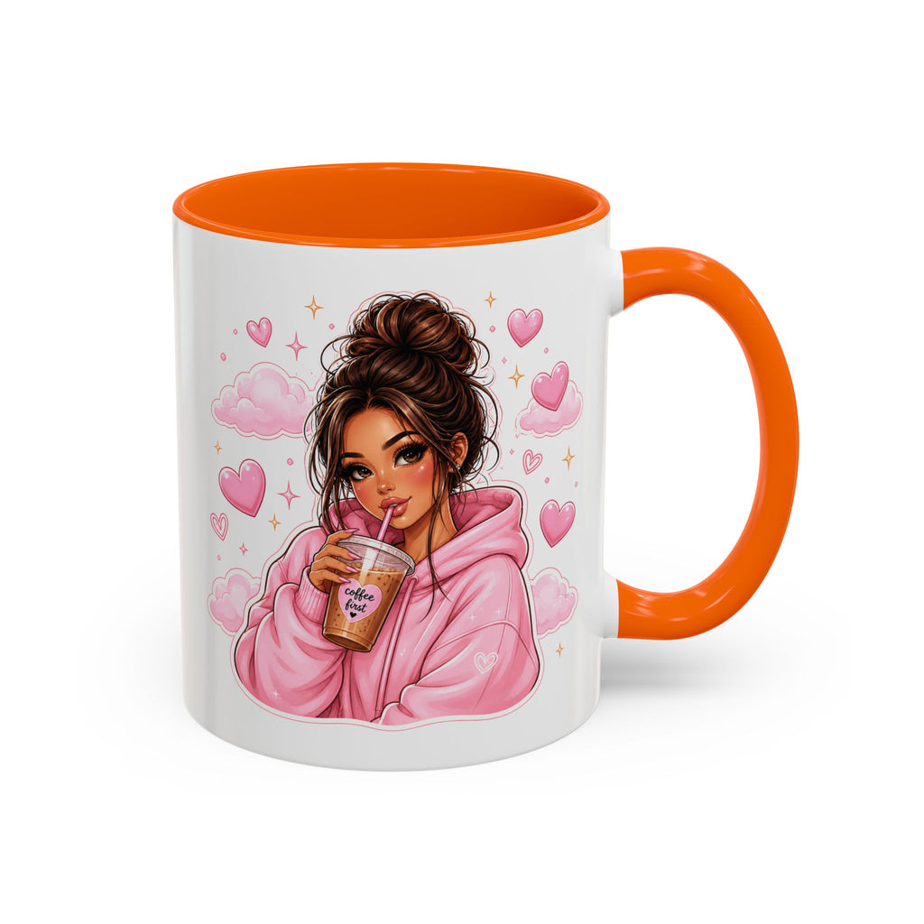Cute Girl Pink Hoodie Coffee Mug — Iced Coffee Aesthetic Accent Mug (11/15oz)
