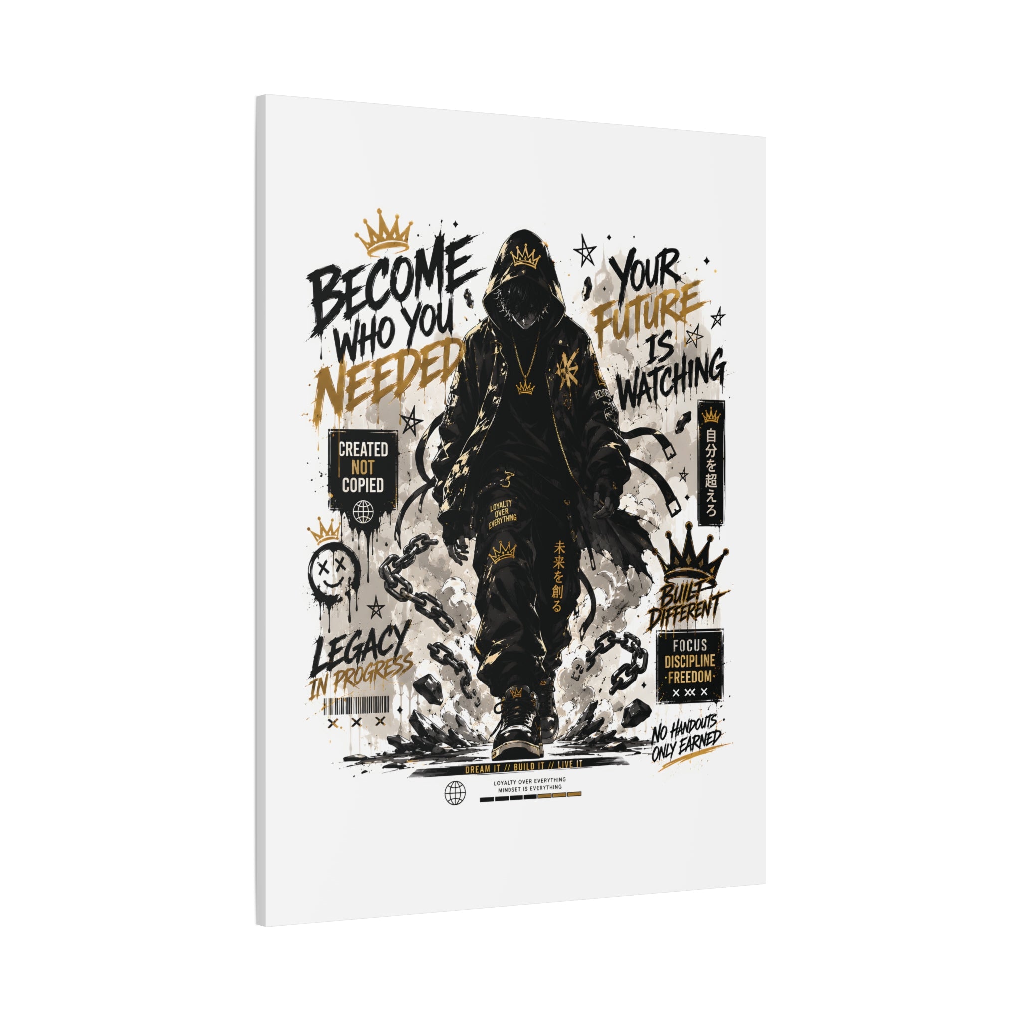 Motivational Street Art Canvas — "Become Who You Needed" Stretched Matte Print