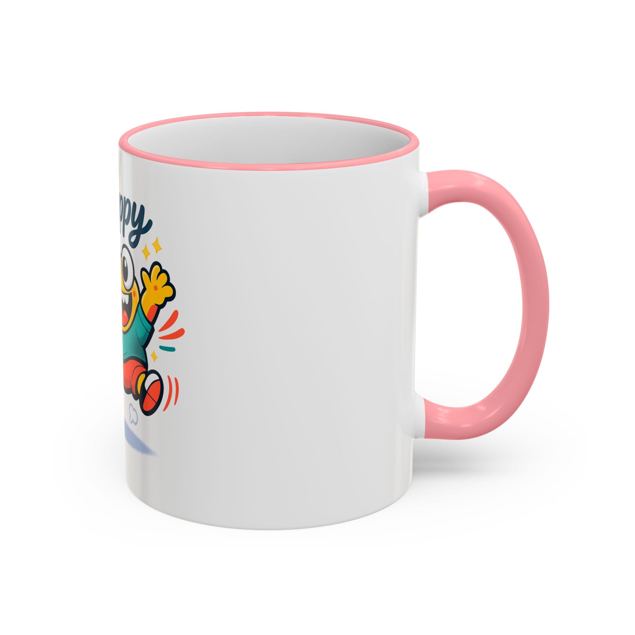 Happy Monster Accent Rim Mug – Cheerful Cute Cartoon Coffee Cup (11oz/15oz)